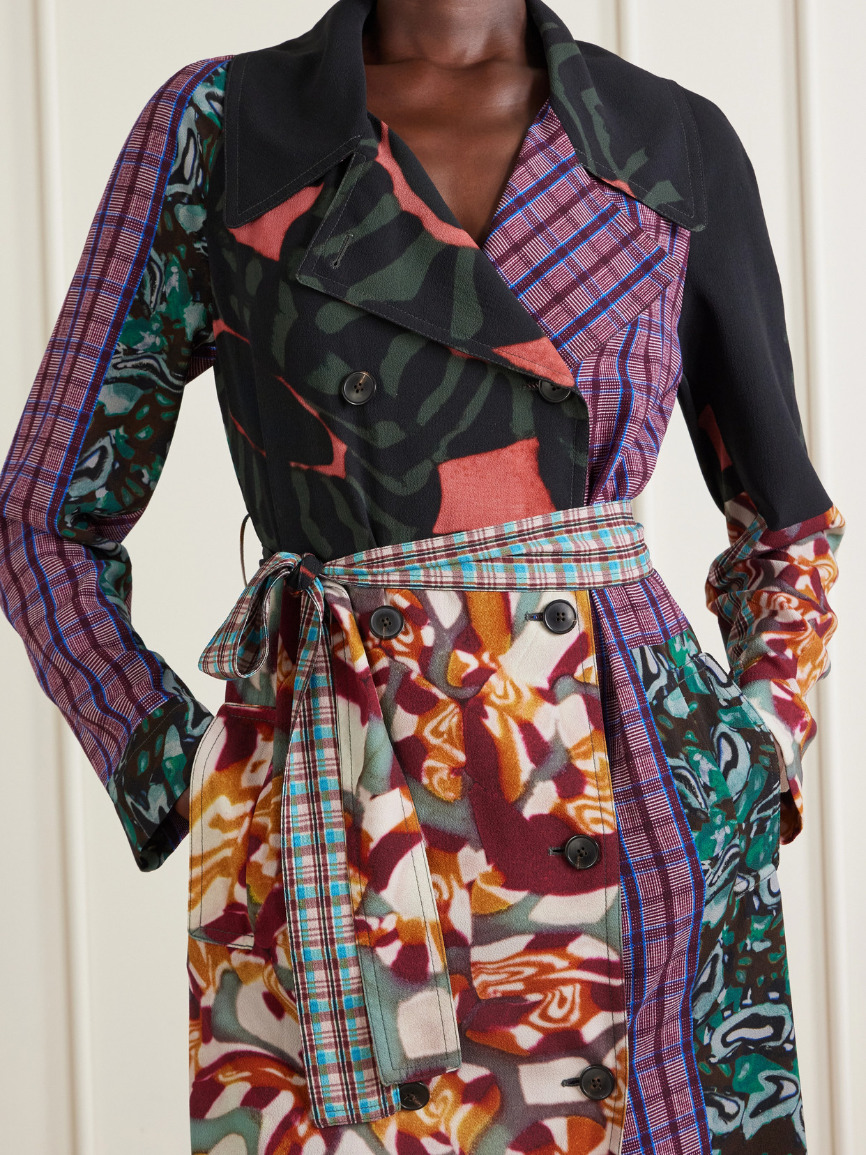 Dries Van Noten Patchwork Printed Trench Coat In Multi