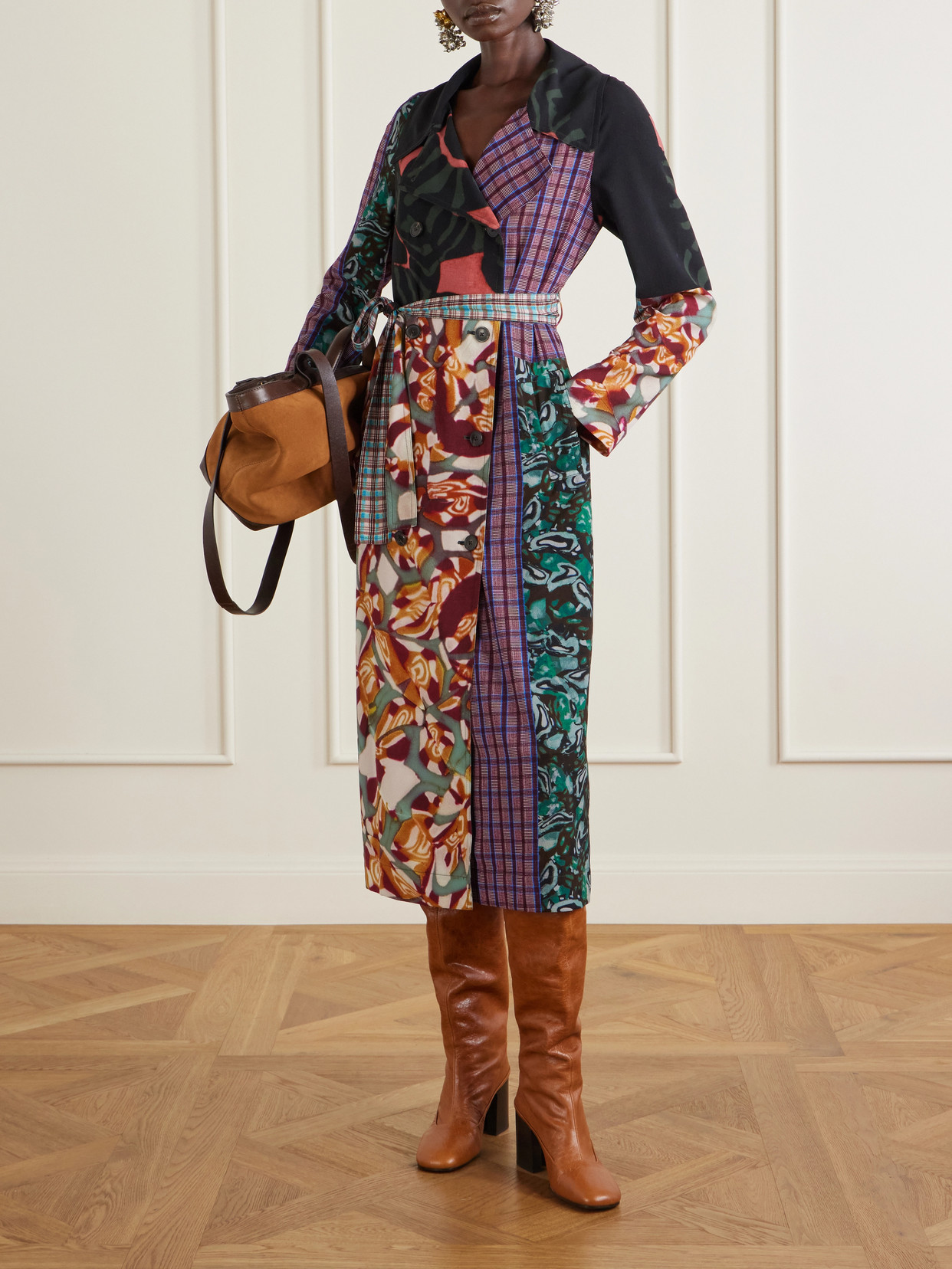 Dries Van Noten Patchwork Printed Trench Coat In Multi