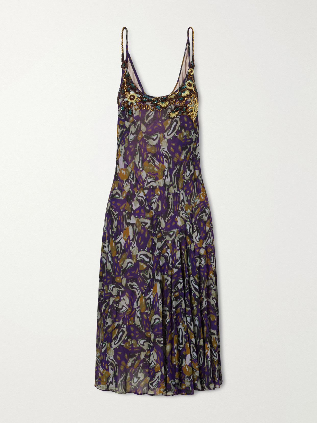 Dries Van Noten Embroidered Georgette Midi Dress In Purple