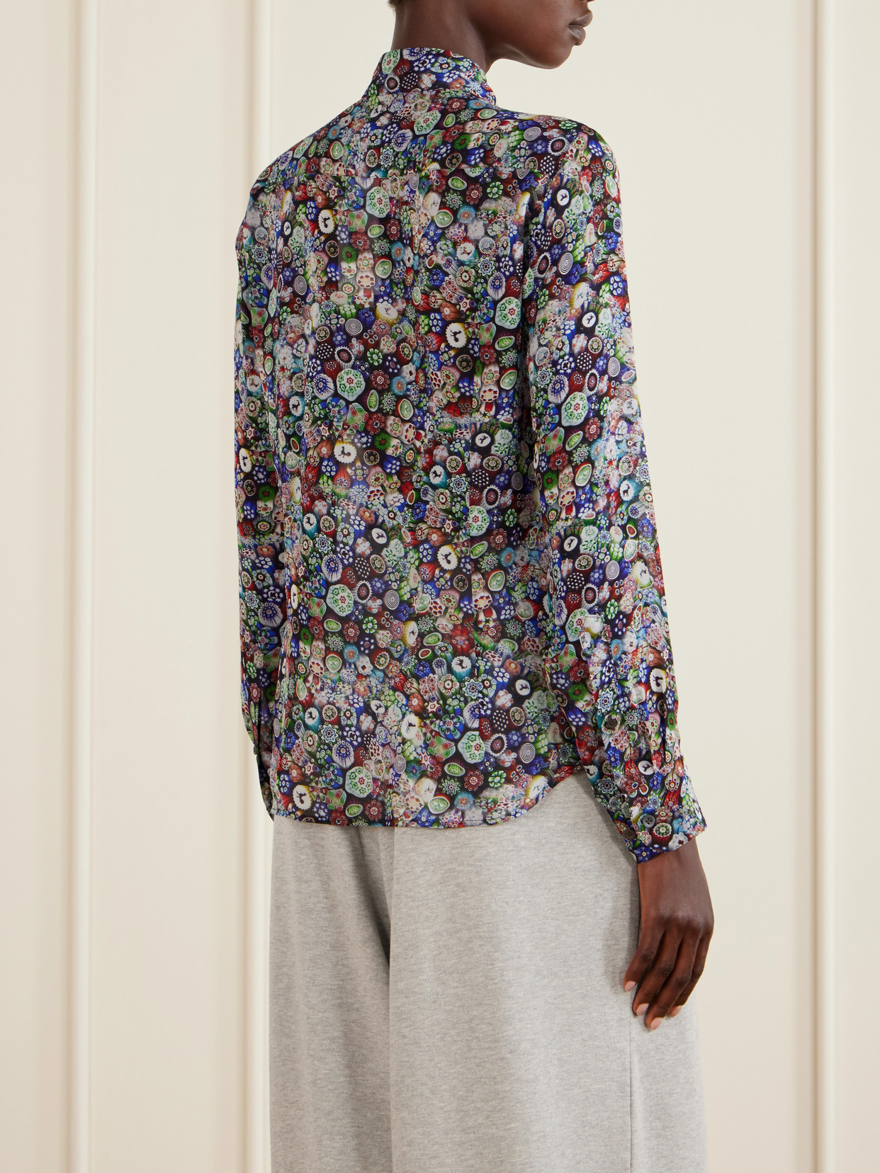Sequin-Embellished Printed Georgette Blouse