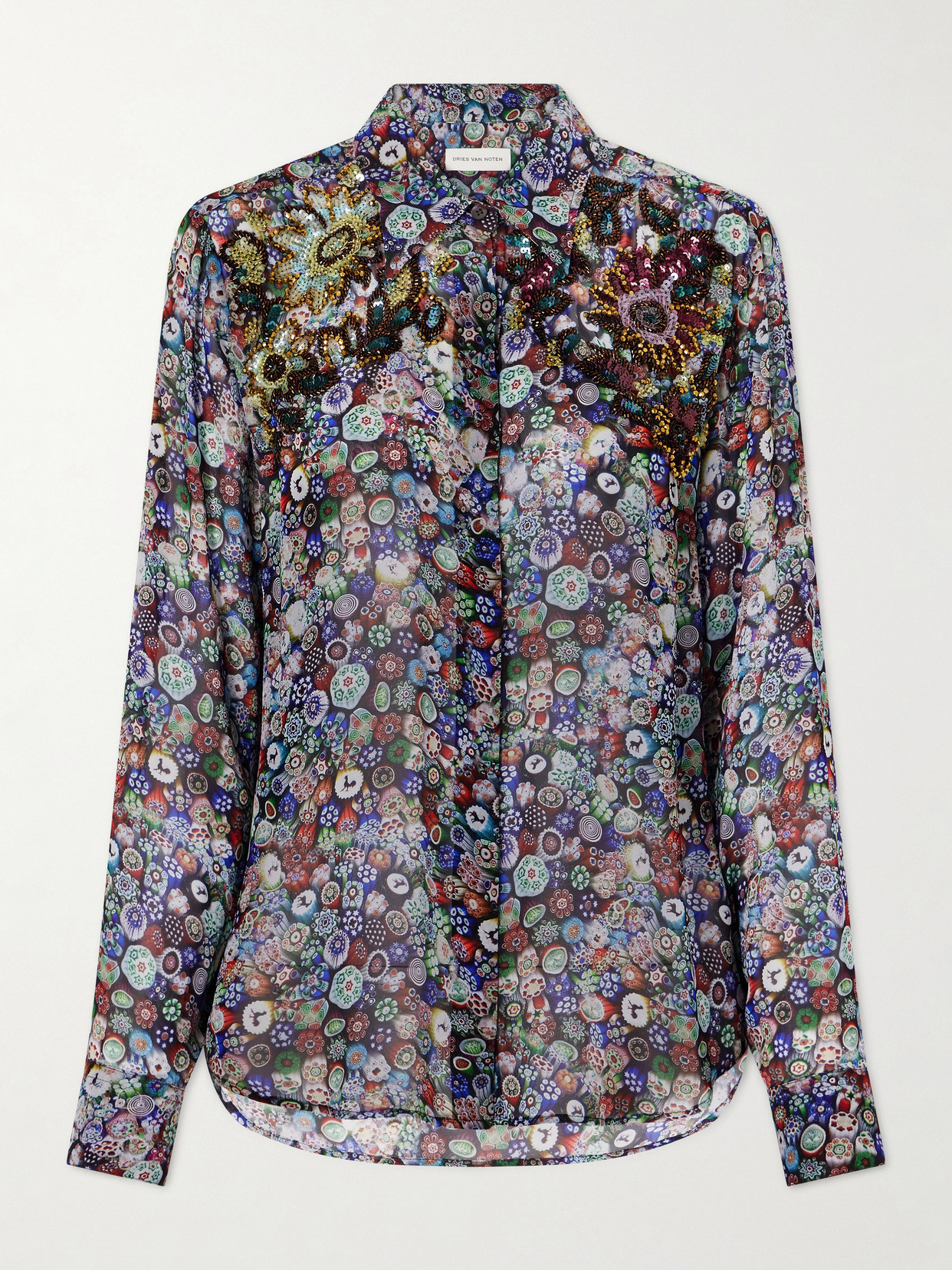 Dries Van Noten Sequin-embellished Printed Georgette Blouse In Multi