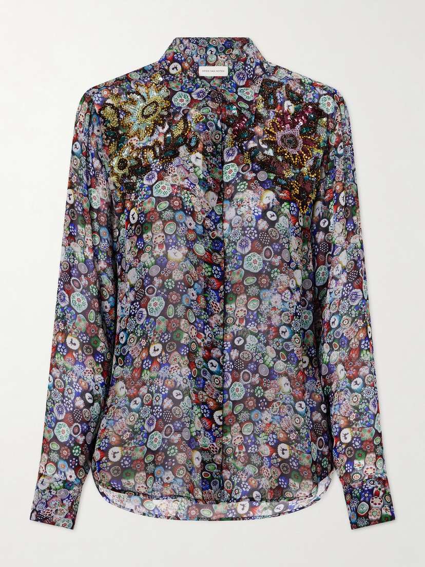Dries Van Noten Sequin-embellished Printed Georgette Blouse