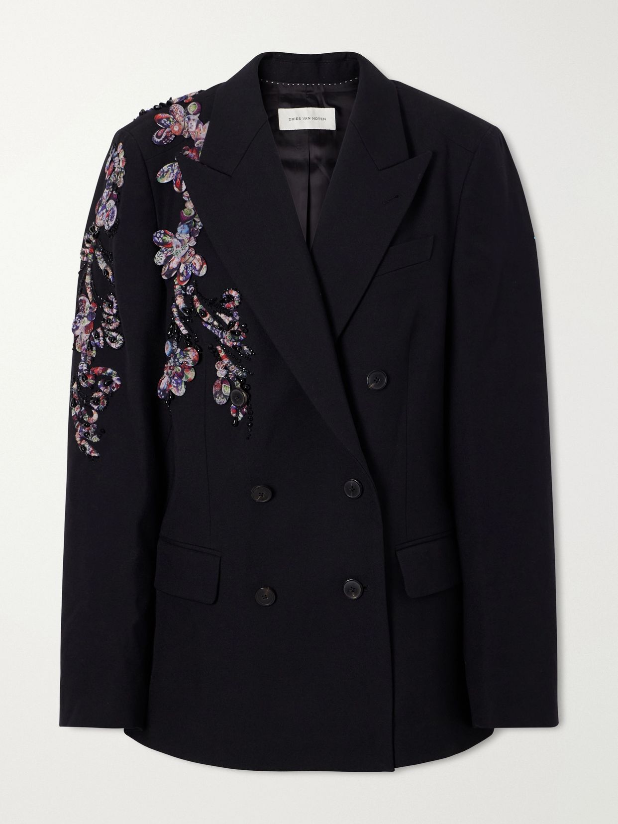 embellished double breasted wool twill blazer