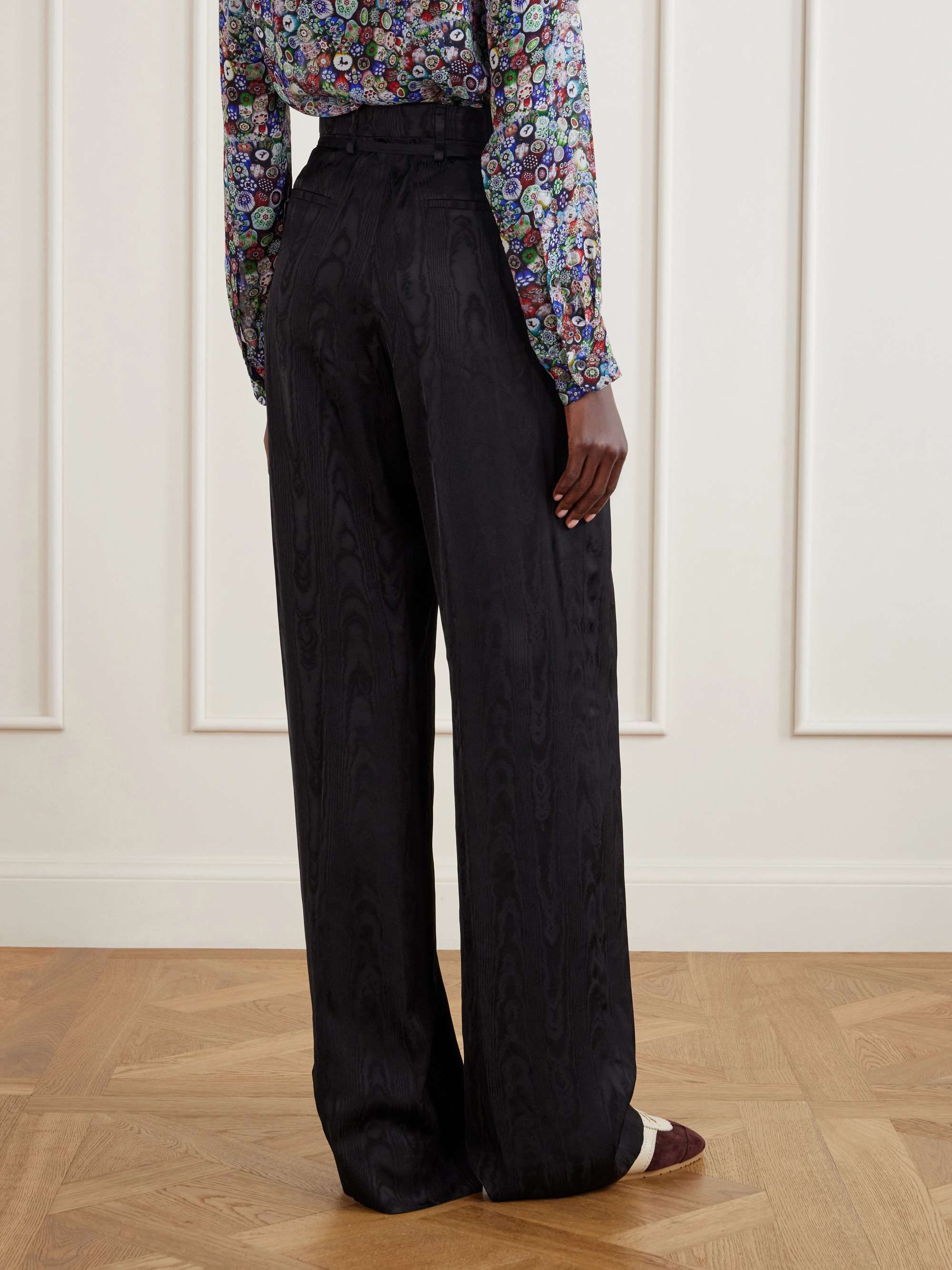 DRIES VAN NOTEN Belted moiré high-waist wide-leg pants | NET-A-PORTER