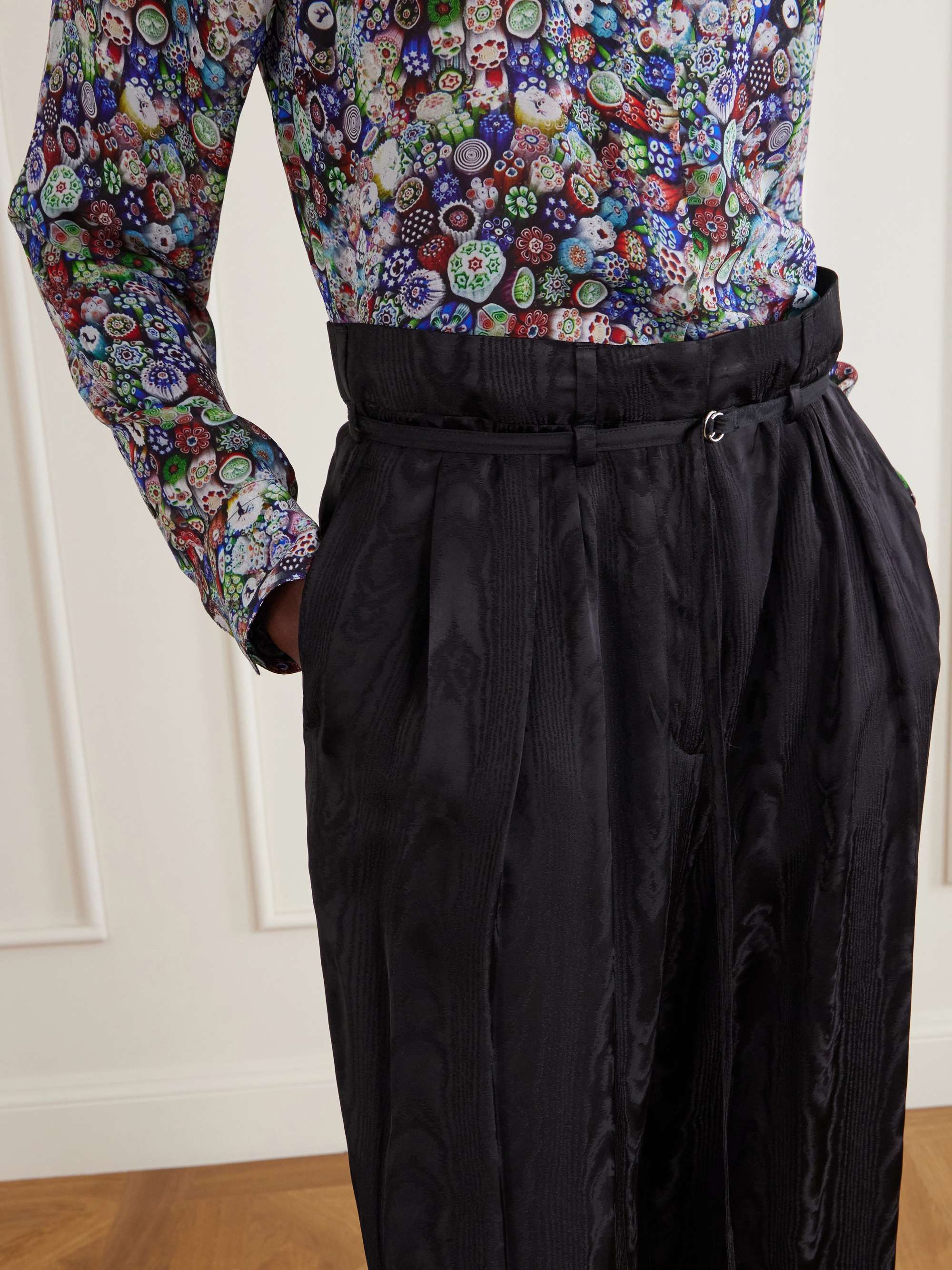 DRIES VAN NOTEN Belted moiré high-waist wide-leg pants | NET-A-PORTER