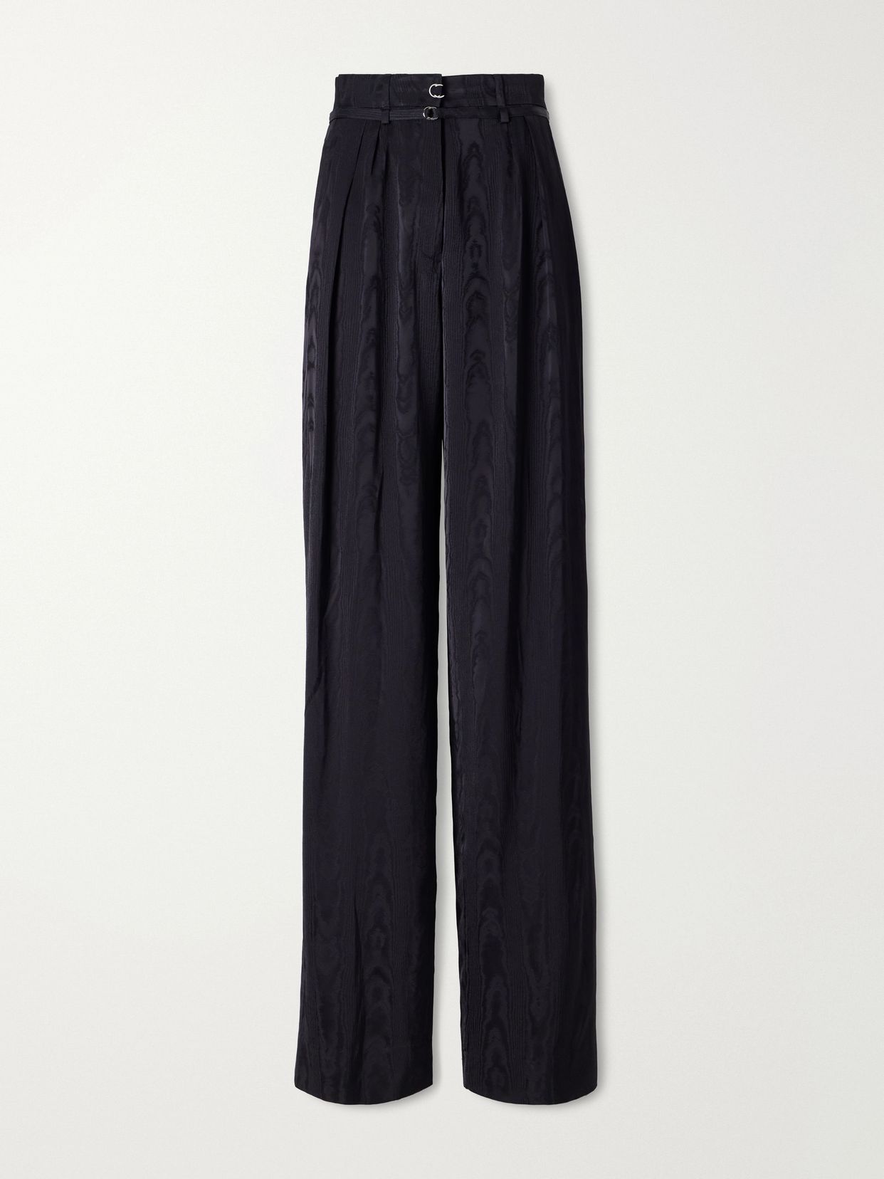 belted moire high waist wide leg pants