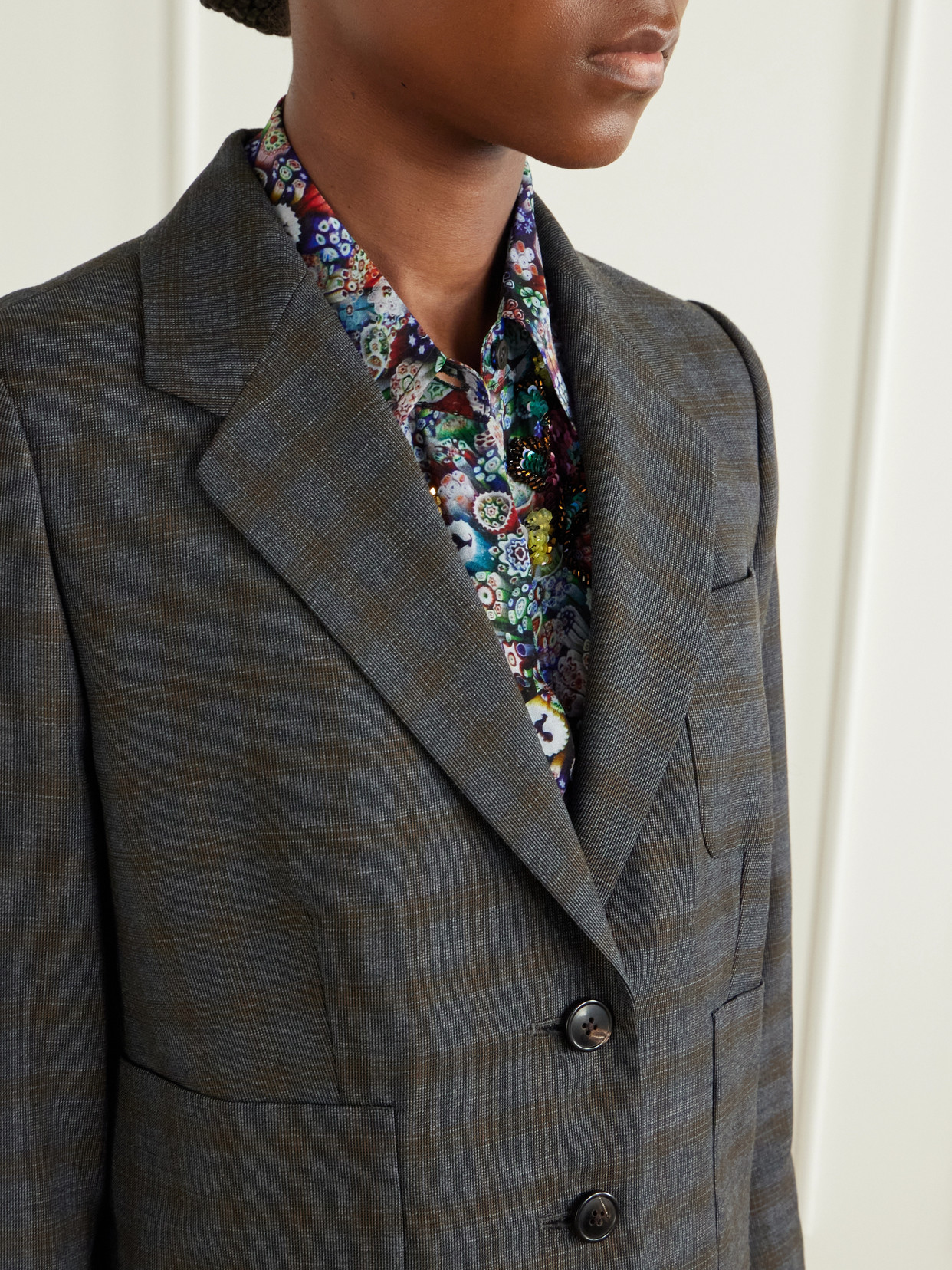 Dries Van Noten Checked Wool Blazer In Gray