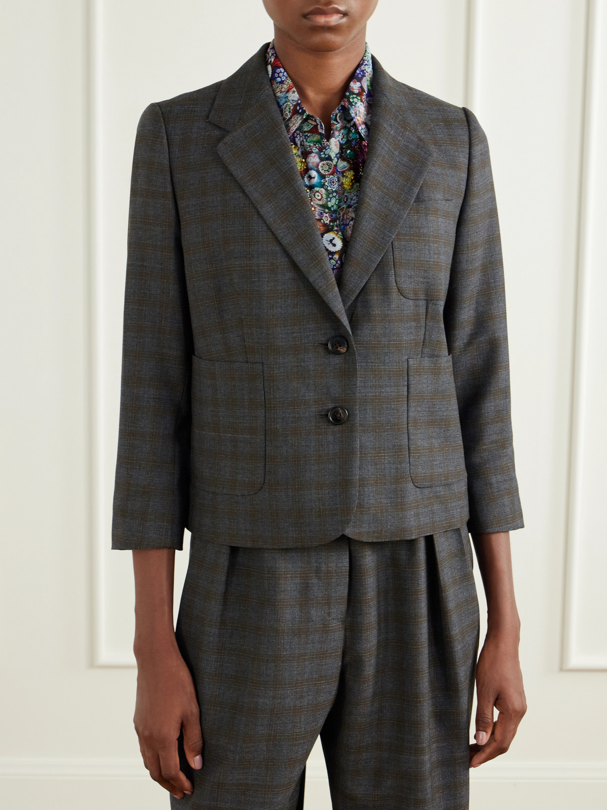 Dries Van Noten Checked Wool Blazer In Gray