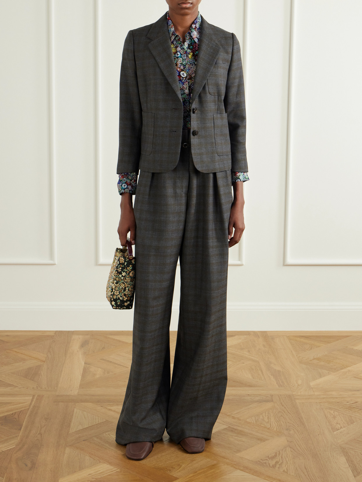 Dries Van Noten Checked Wool Blazer In Gray
