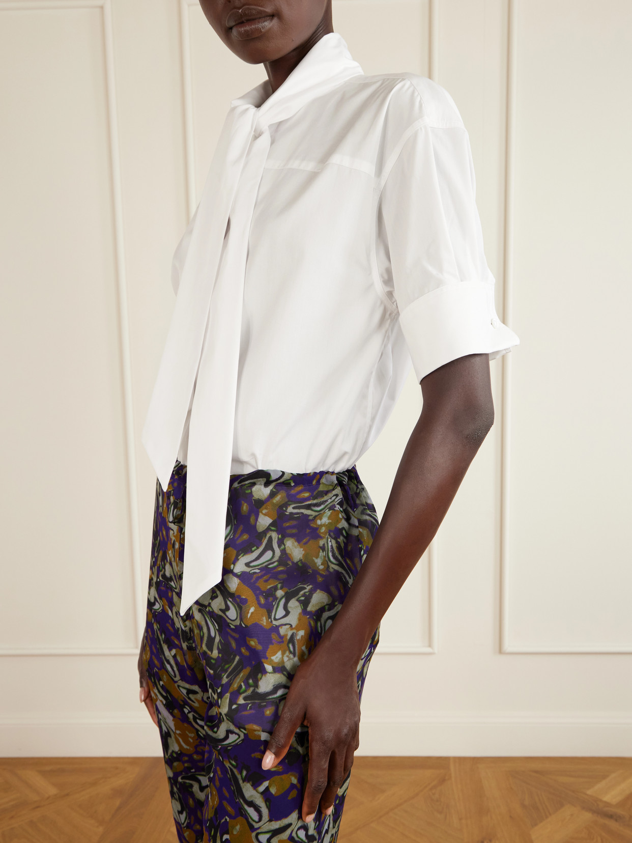 Tie-Detailed Cotton-Poplin Blouse