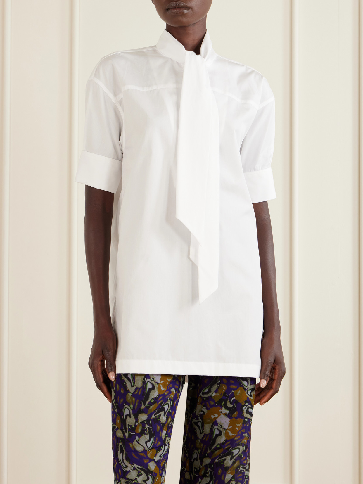 Tie-Detailed Cotton-Poplin Blouse