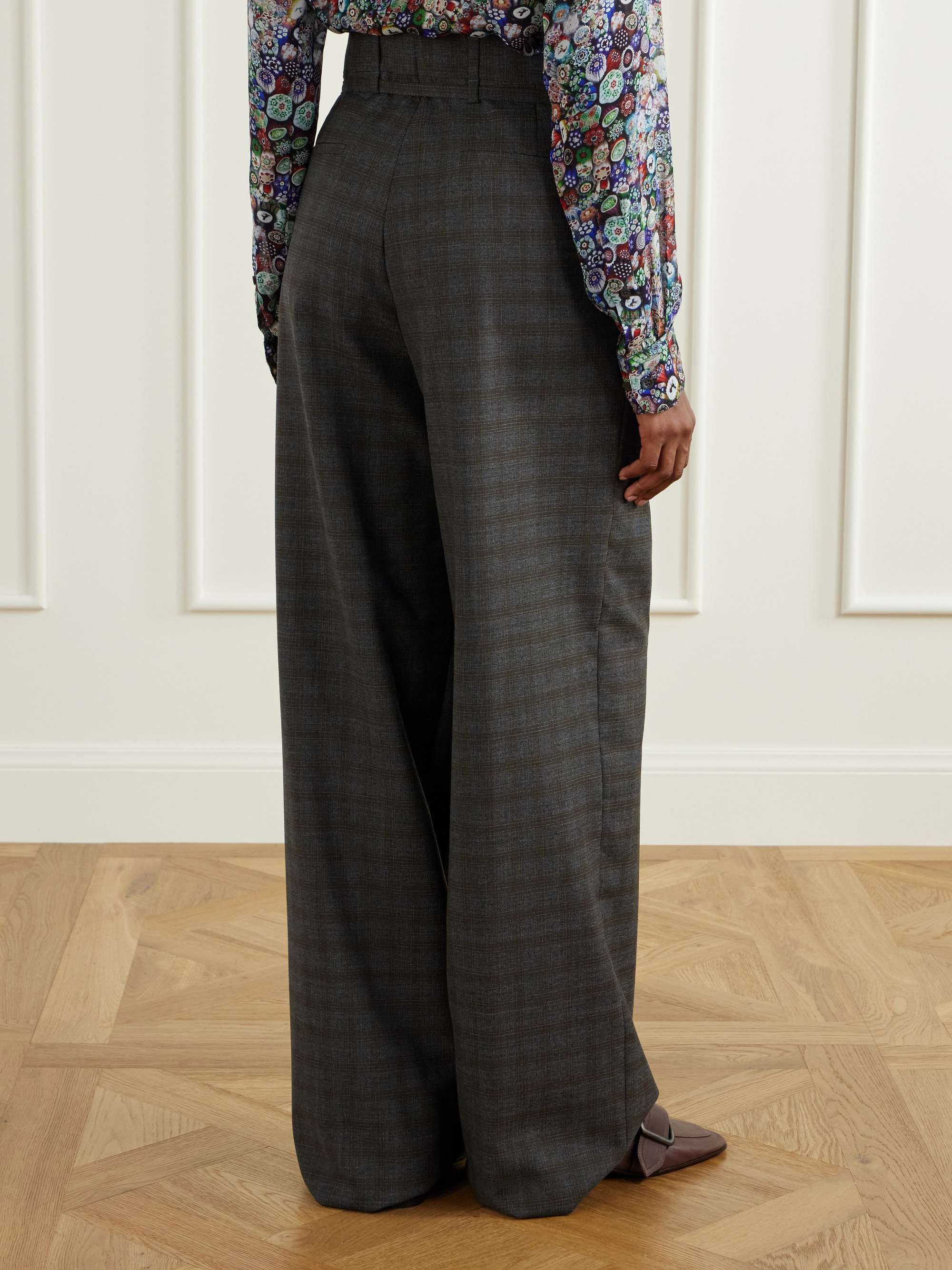 DRIES VAN NOTEN Belted checked wool wide-leg pants | NET-A-PORTER