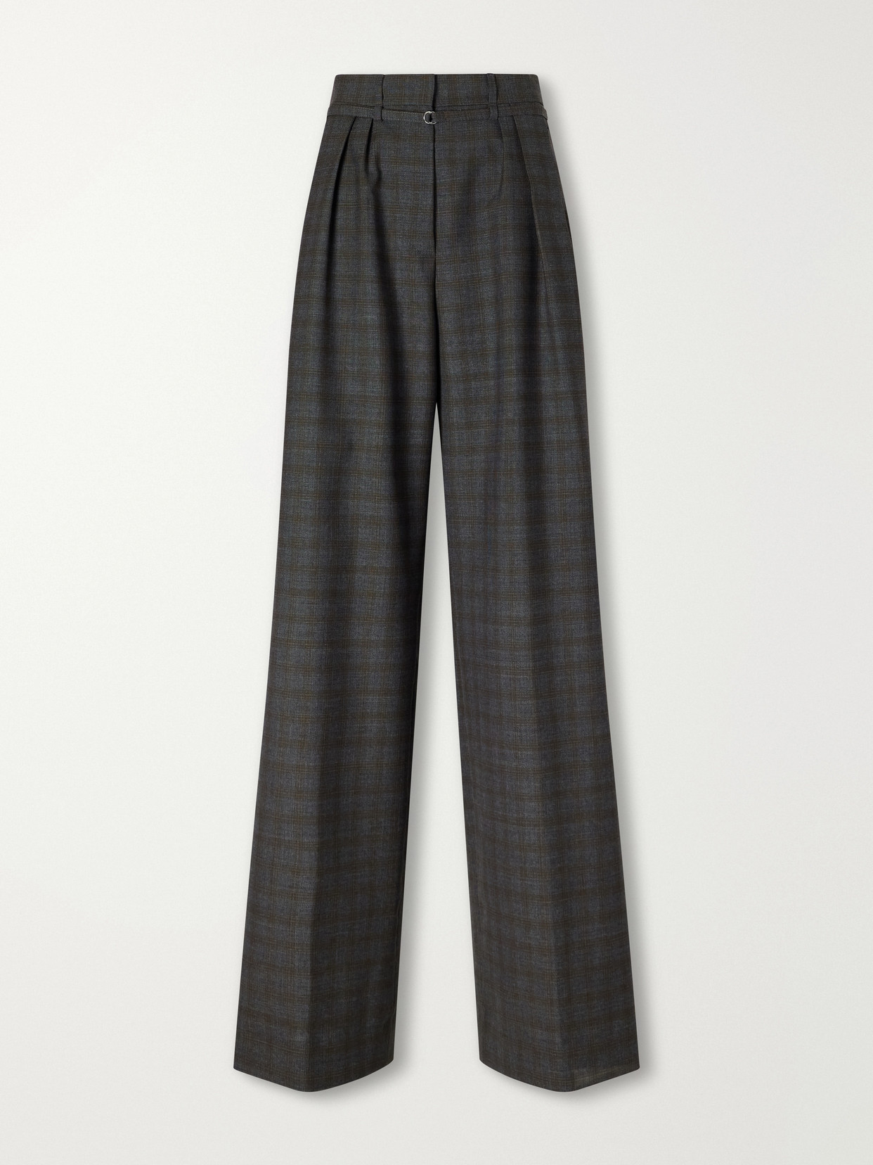 Dries Van Noten Belted Checked Wool Wide-leg Pants In Brown
