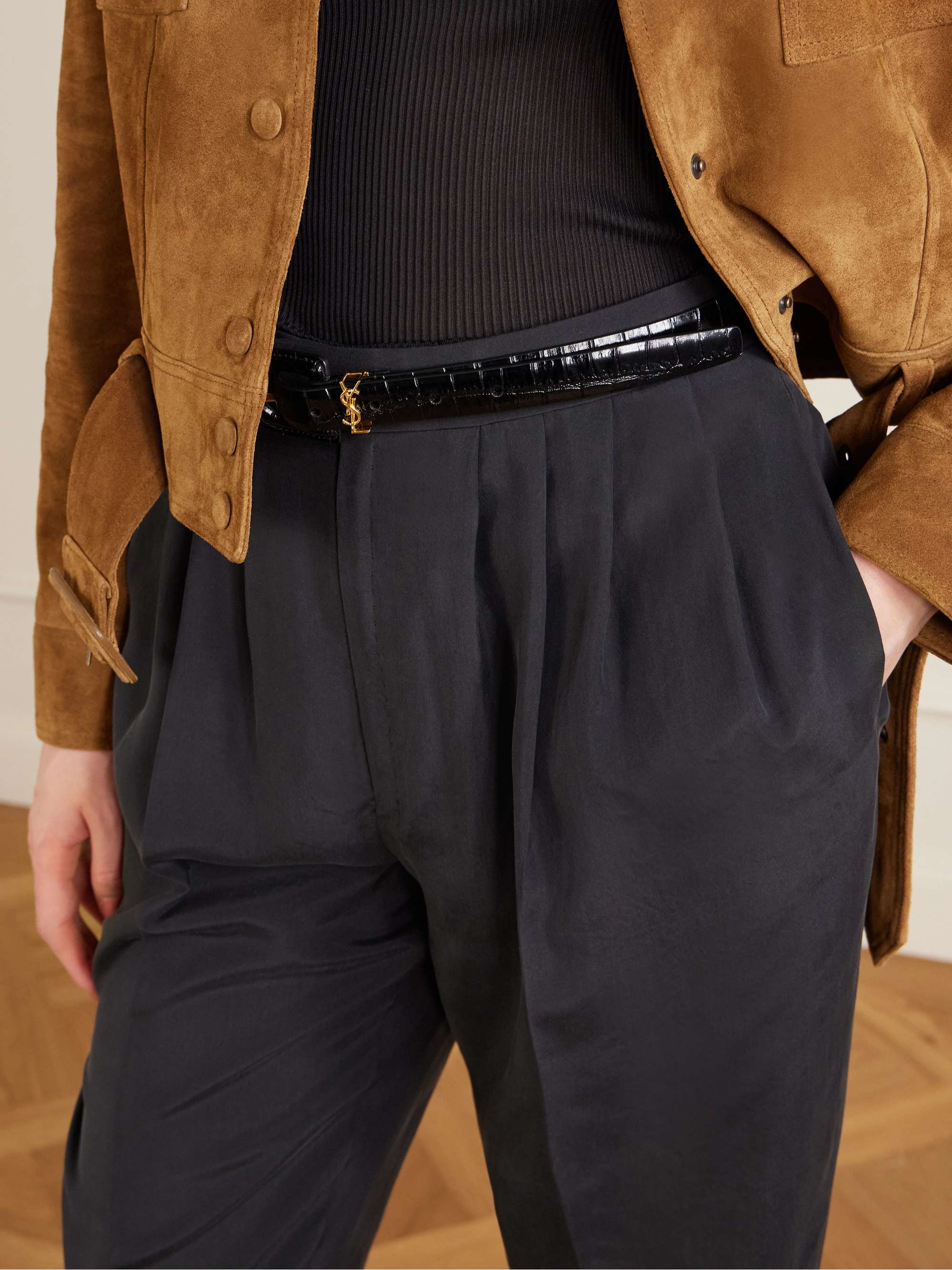 SAINT LAURENT Pleated silk-habotai straight-leg pants | NET-A-PORTER