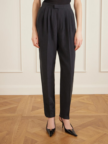 Saint Laurent Pleated silk-habotai straight-leg pants