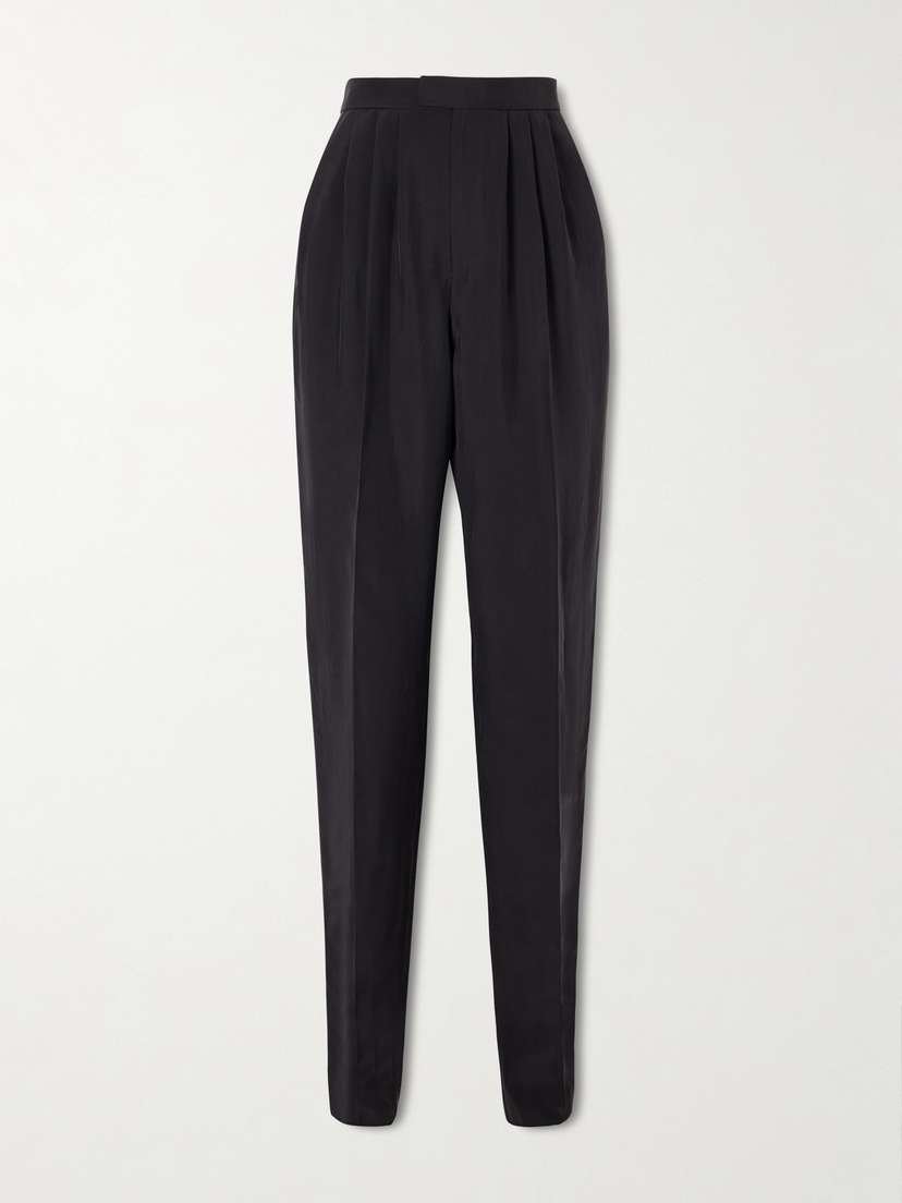 Saint Laurent Pleated Silk-habotai Straight-leg Pants