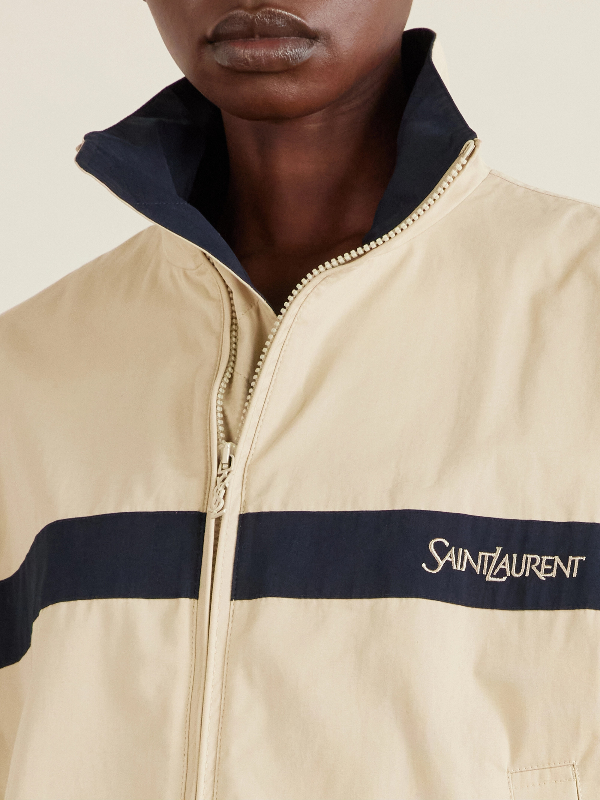 Saint Laurent Embroidered striped cotton jacket
