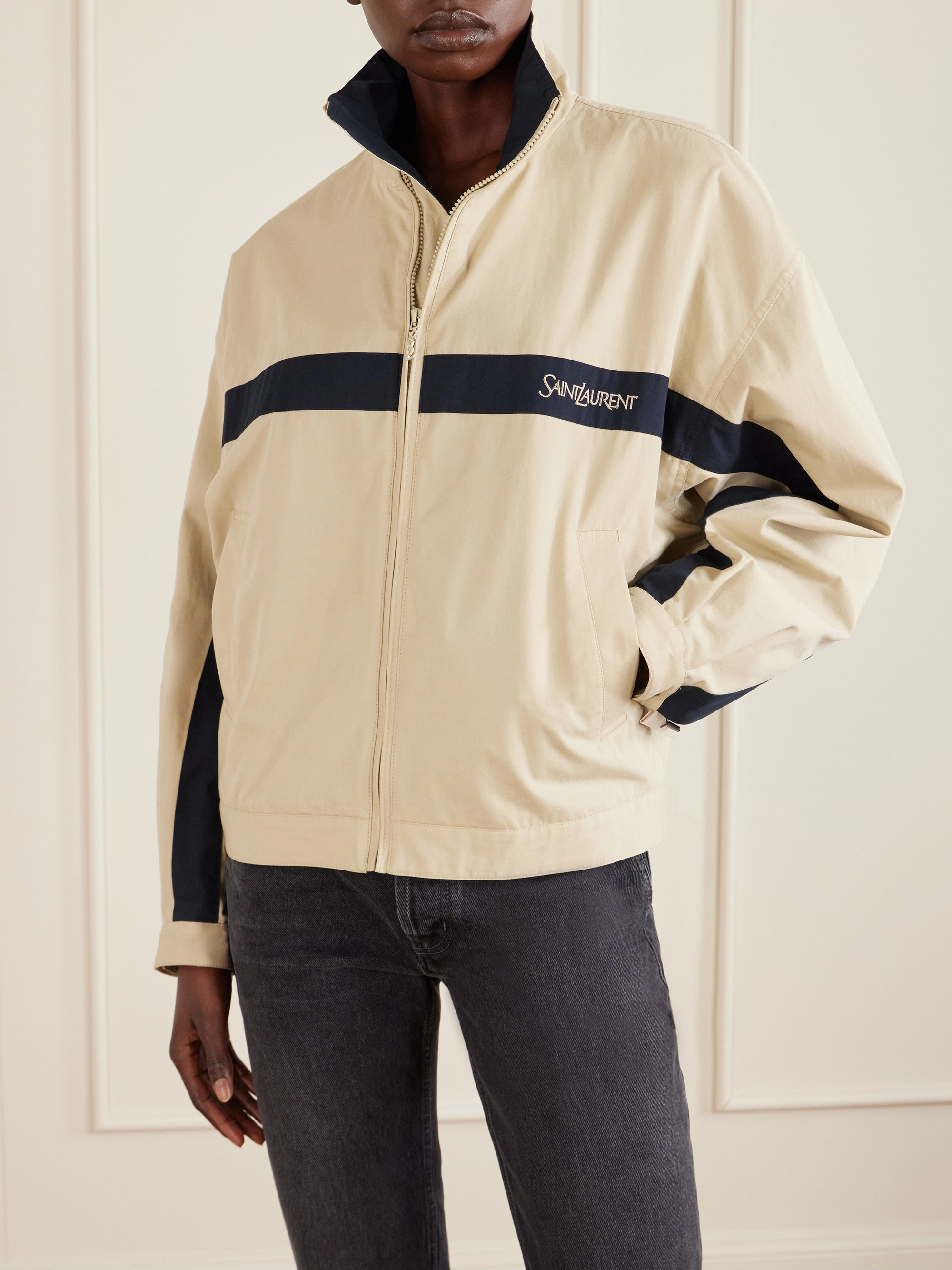 Saint Laurent Embroidered striped cotton jacket