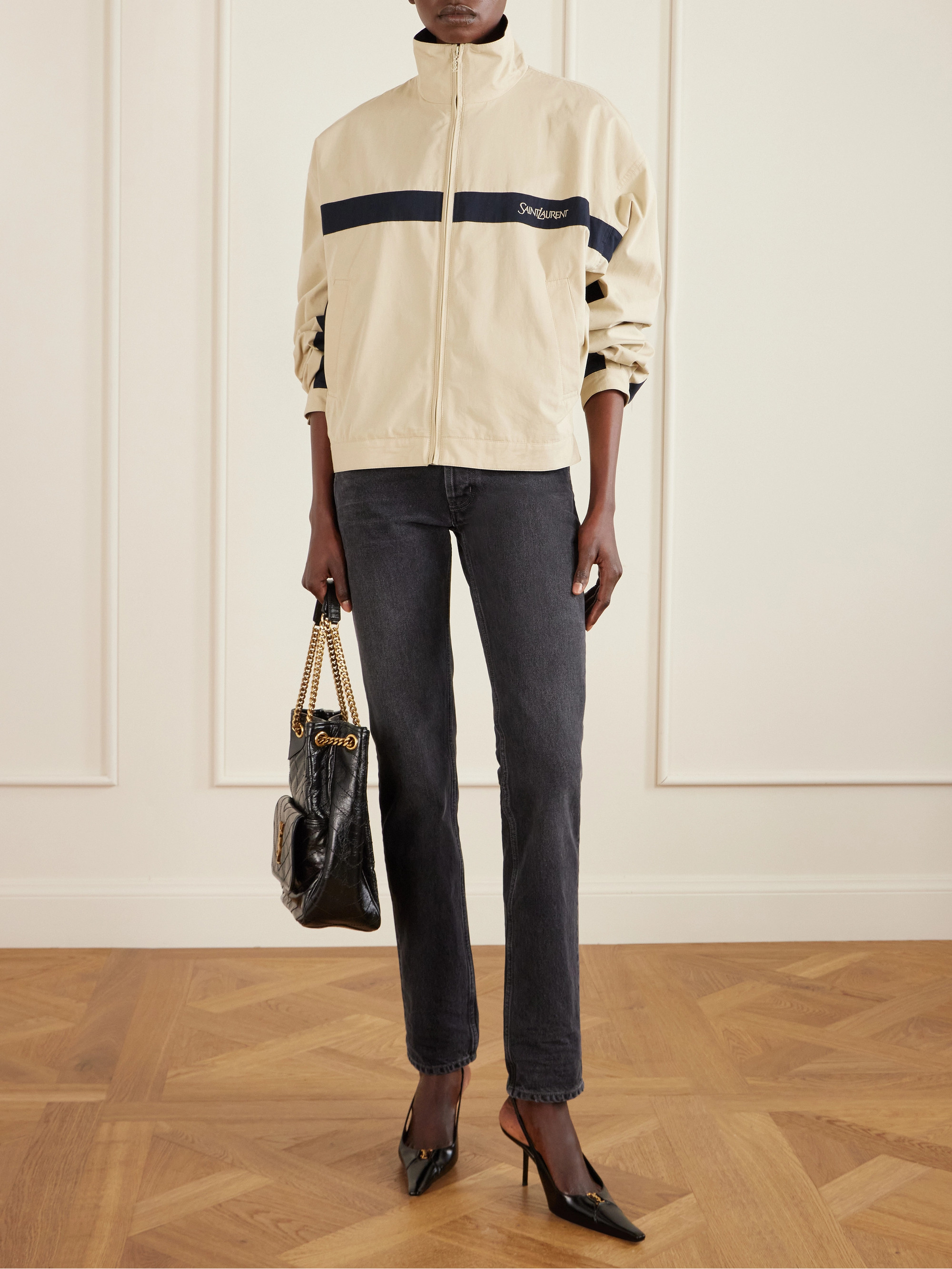 Saint Laurent Embroidered striped cotton jacket