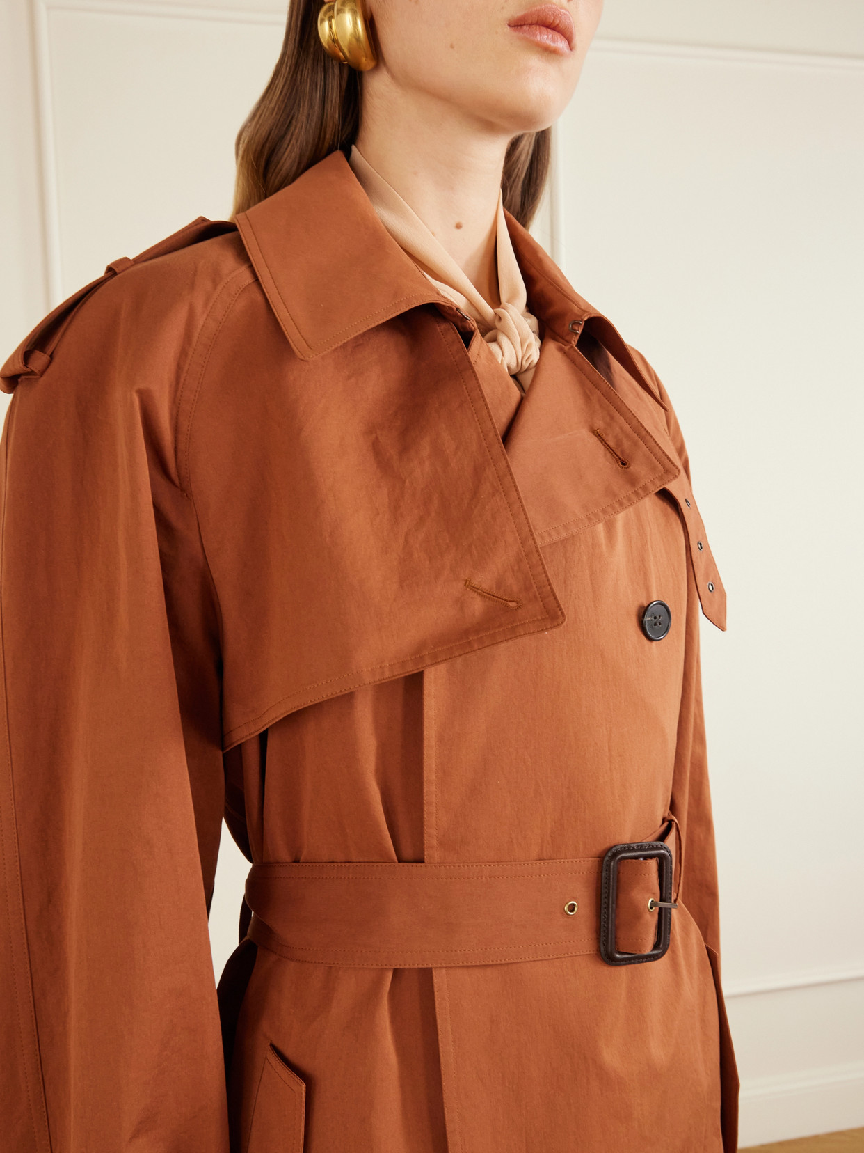 Double-Breasted Belted Cotton And Silk-Blend Trench Coat