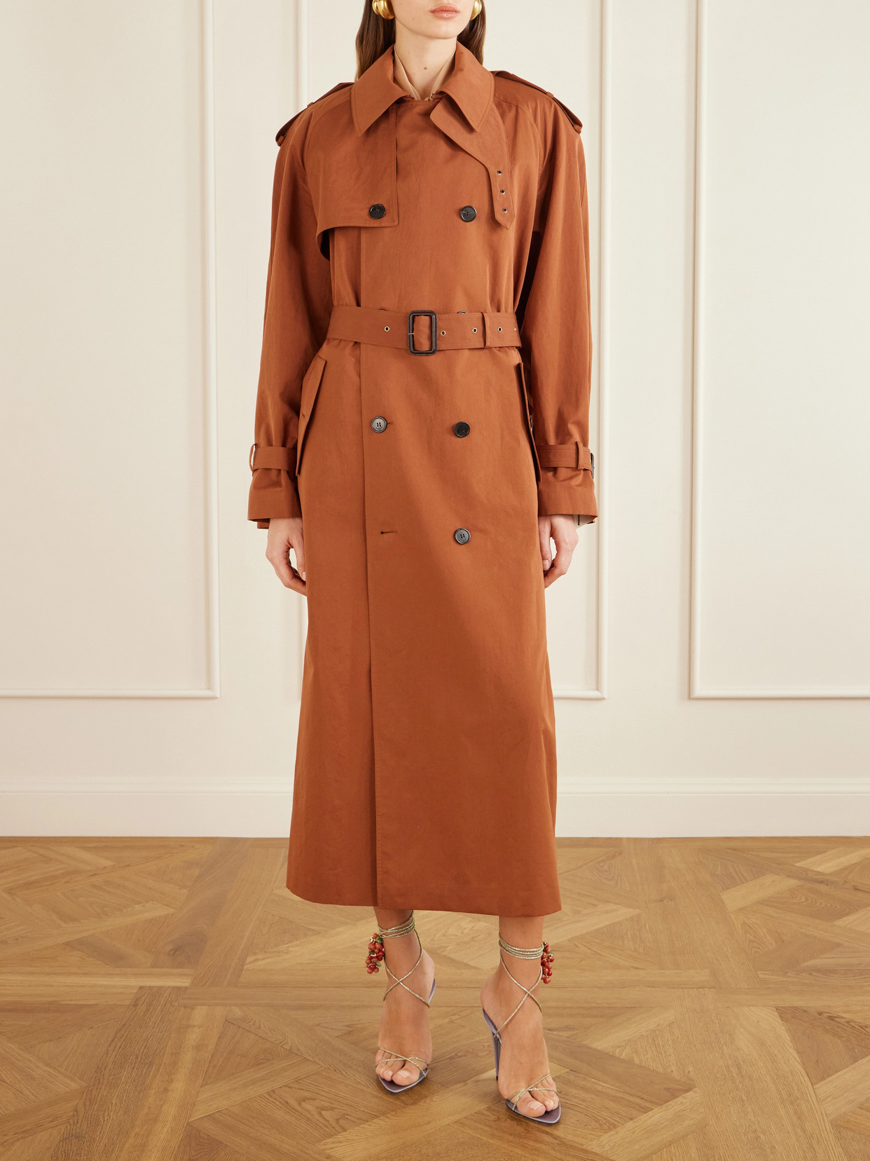 Double-Breasted Belted Cotton And Silk-Blend Trench Coat