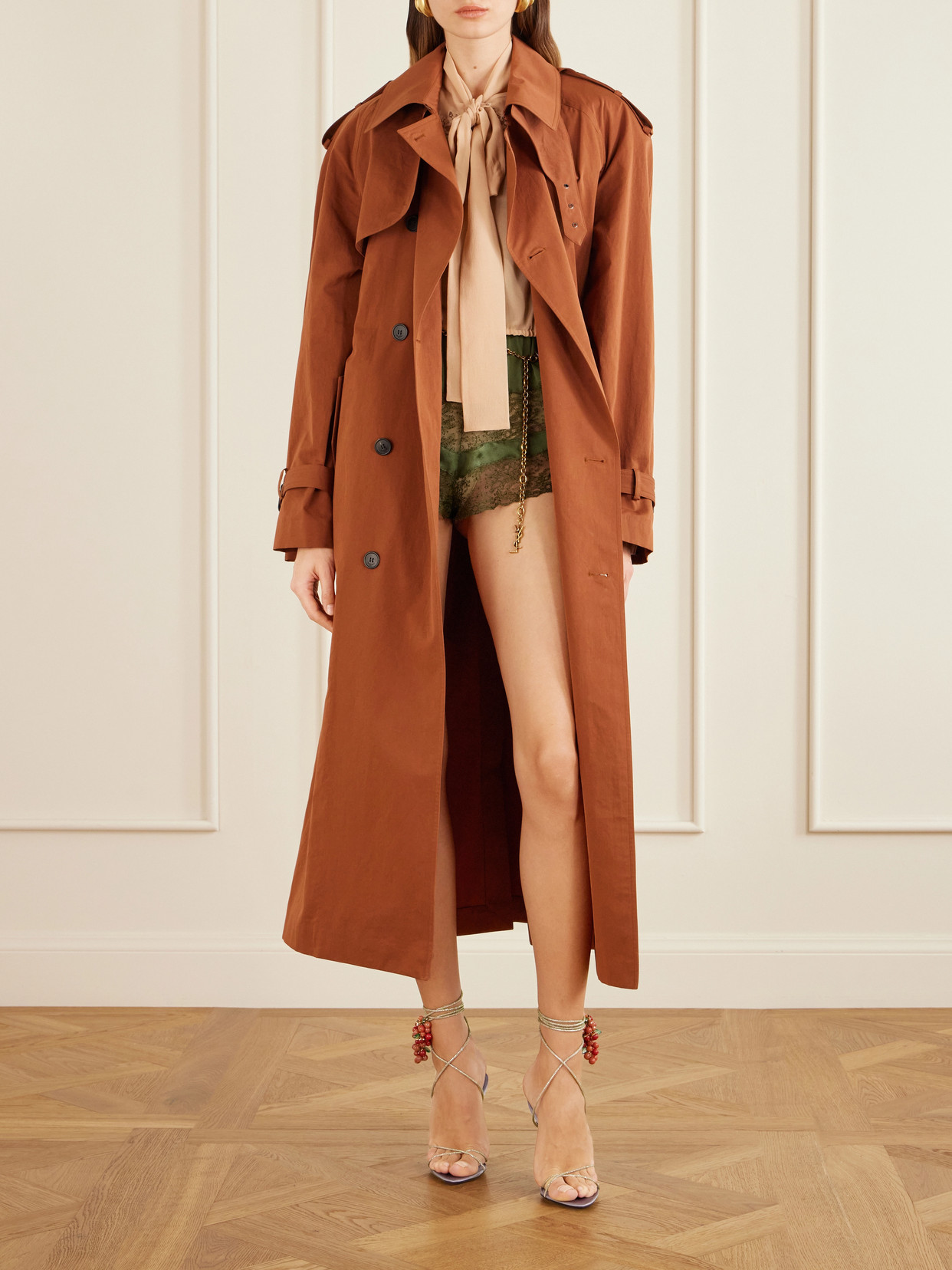 Double-Breasted Belted Cotton And Silk-Blend Trench Coat
