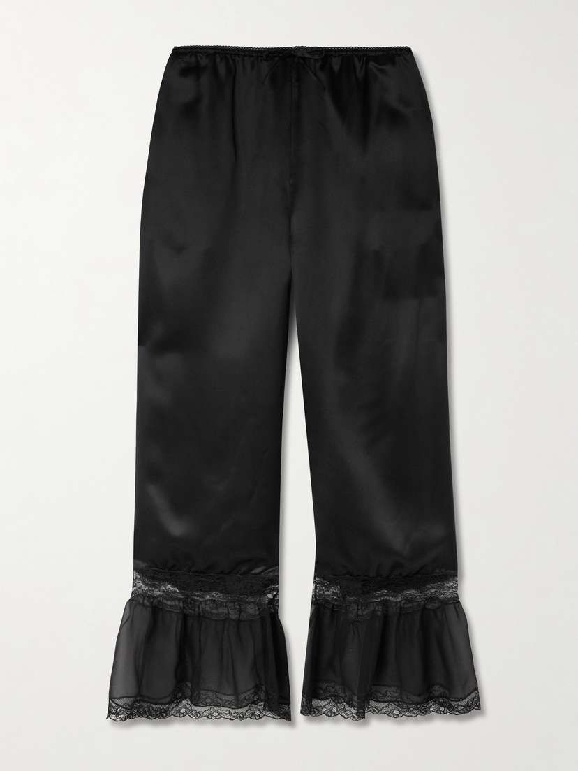 Saint Laurent Ruffled Lace-trimmed Silk-satin Wide-leg Pants