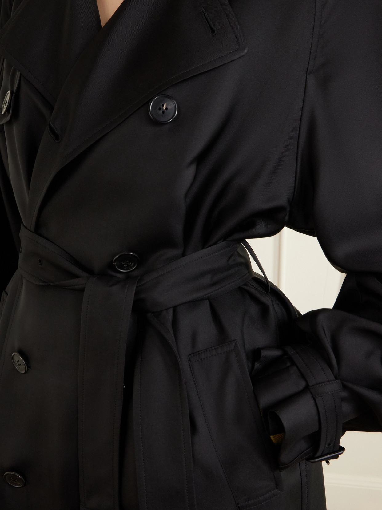 Double-Breasted Belted Silk-Twill Trench Coat
