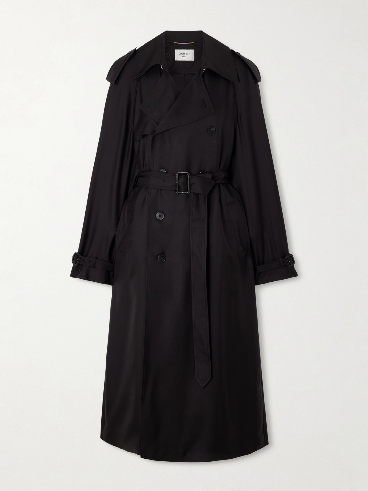 Double-Breasted Belted Silk-Twill Trench Coat