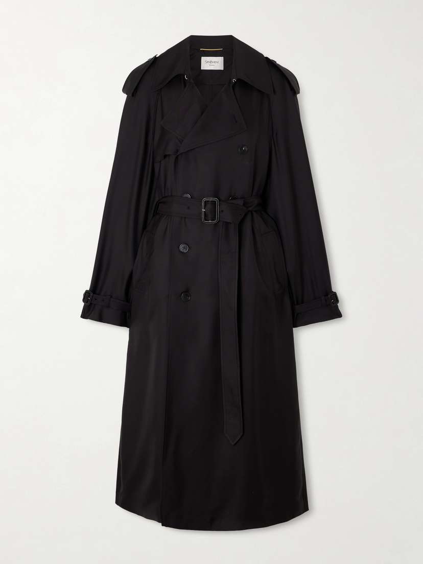 Saint Laurent Double-breasted Belted Silk-twill Trench Coat