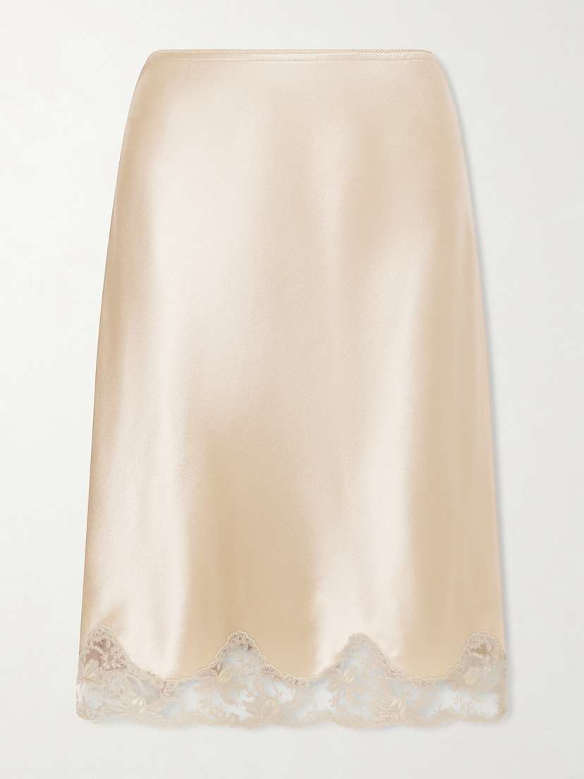 Saint Laurent Lace-trimmed Silk-satin Skirt