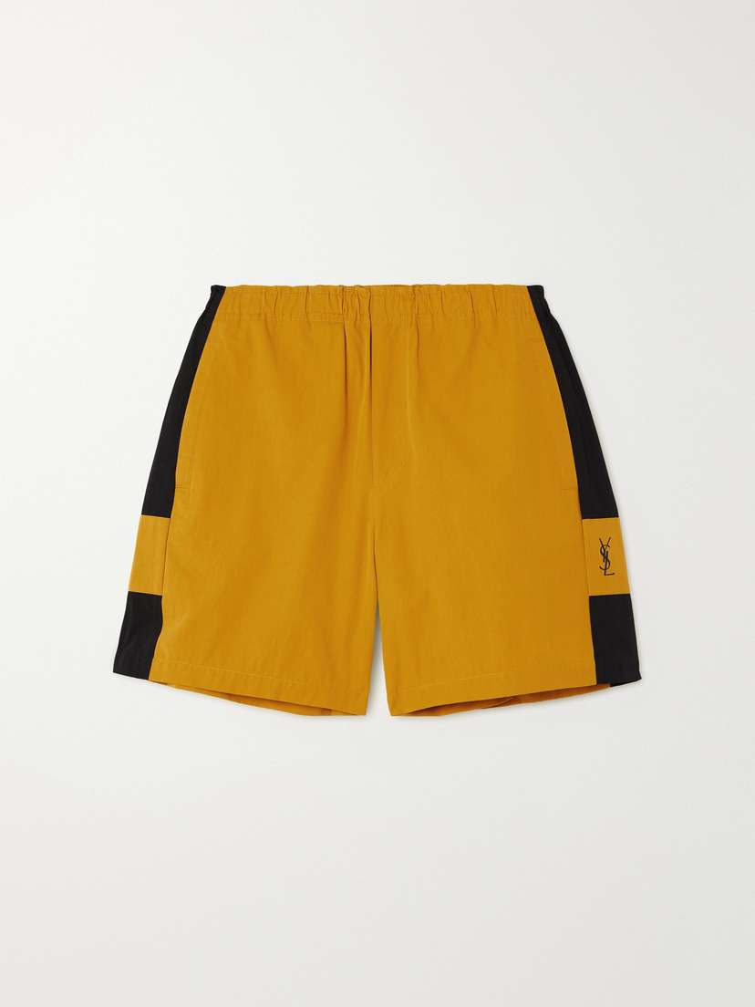 Saint Laurent Embroidered Two-tone Cotton-twill Shorts