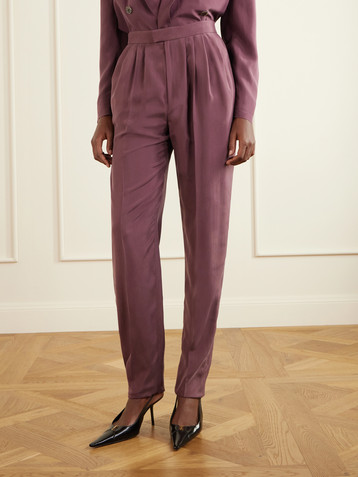 Saint Laurent Pleated silk-habotai straight-leg pants