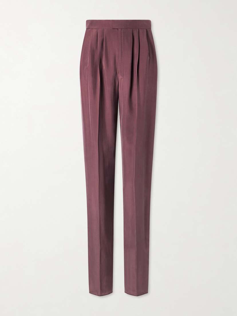 Saint Laurent Pleated Silk-habotai Straight-leg Pants