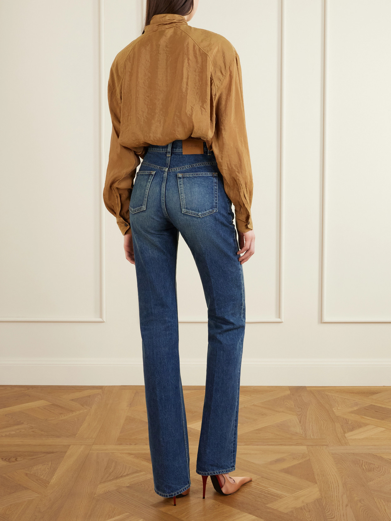 Pussy-Bow Crinkled-Taffeta Blouse