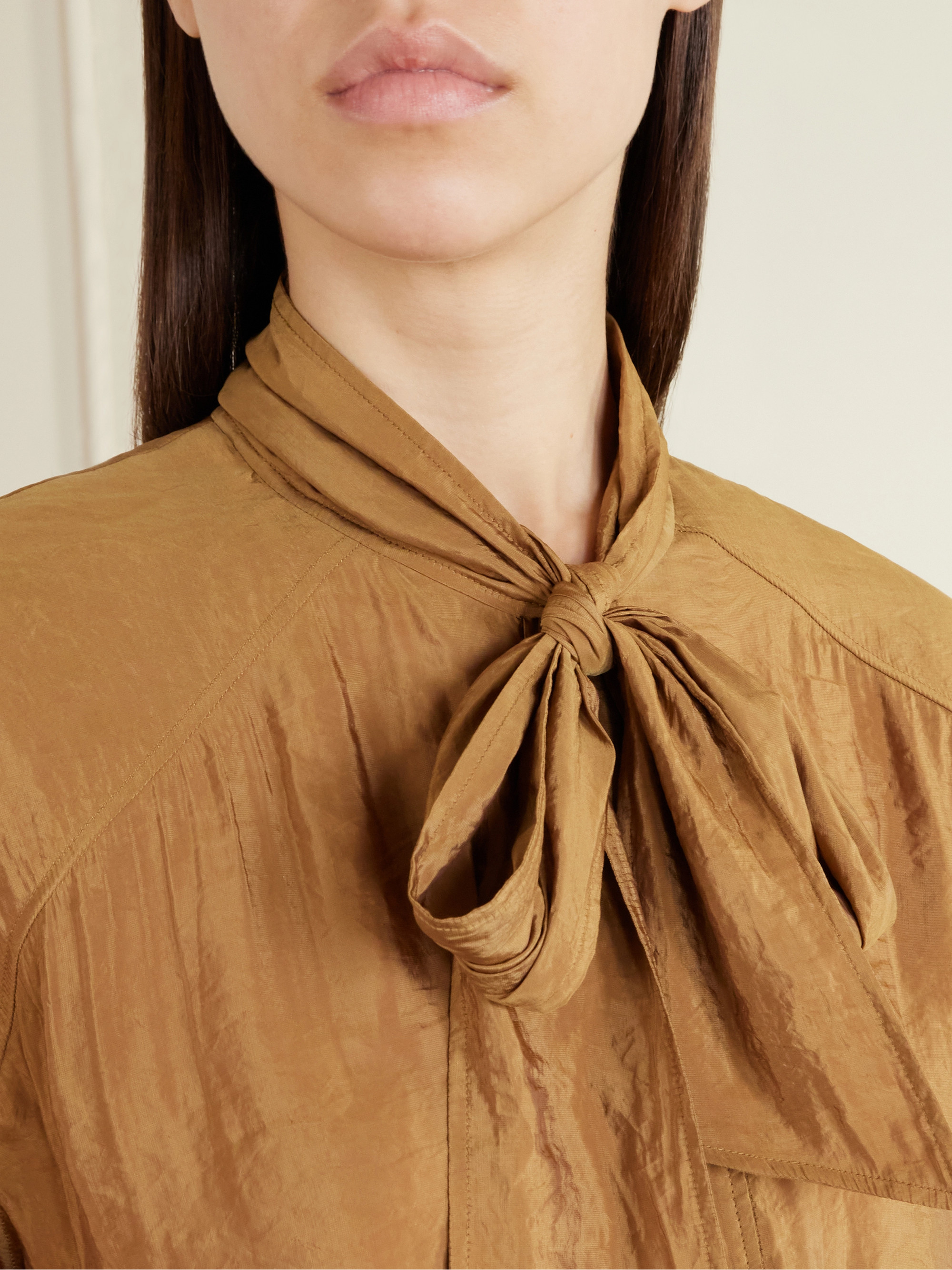 Saint Laurent - Pussy-bow crinkled-taffeta blouse | Plush