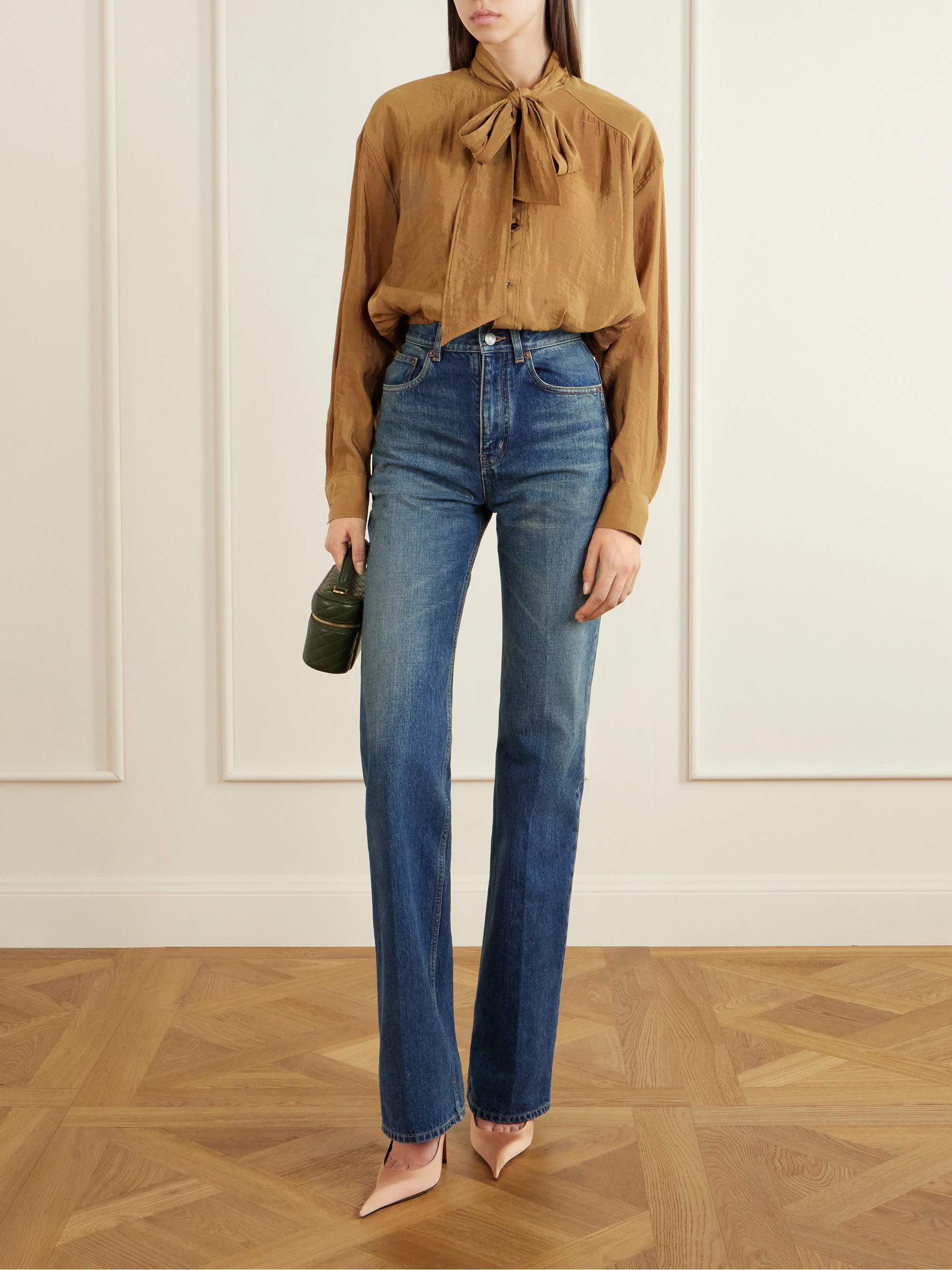 その他 Yves Saint Laurent Blouse Saint Laurent - Pussy-bow crinkled-taffeta blouse | Plush