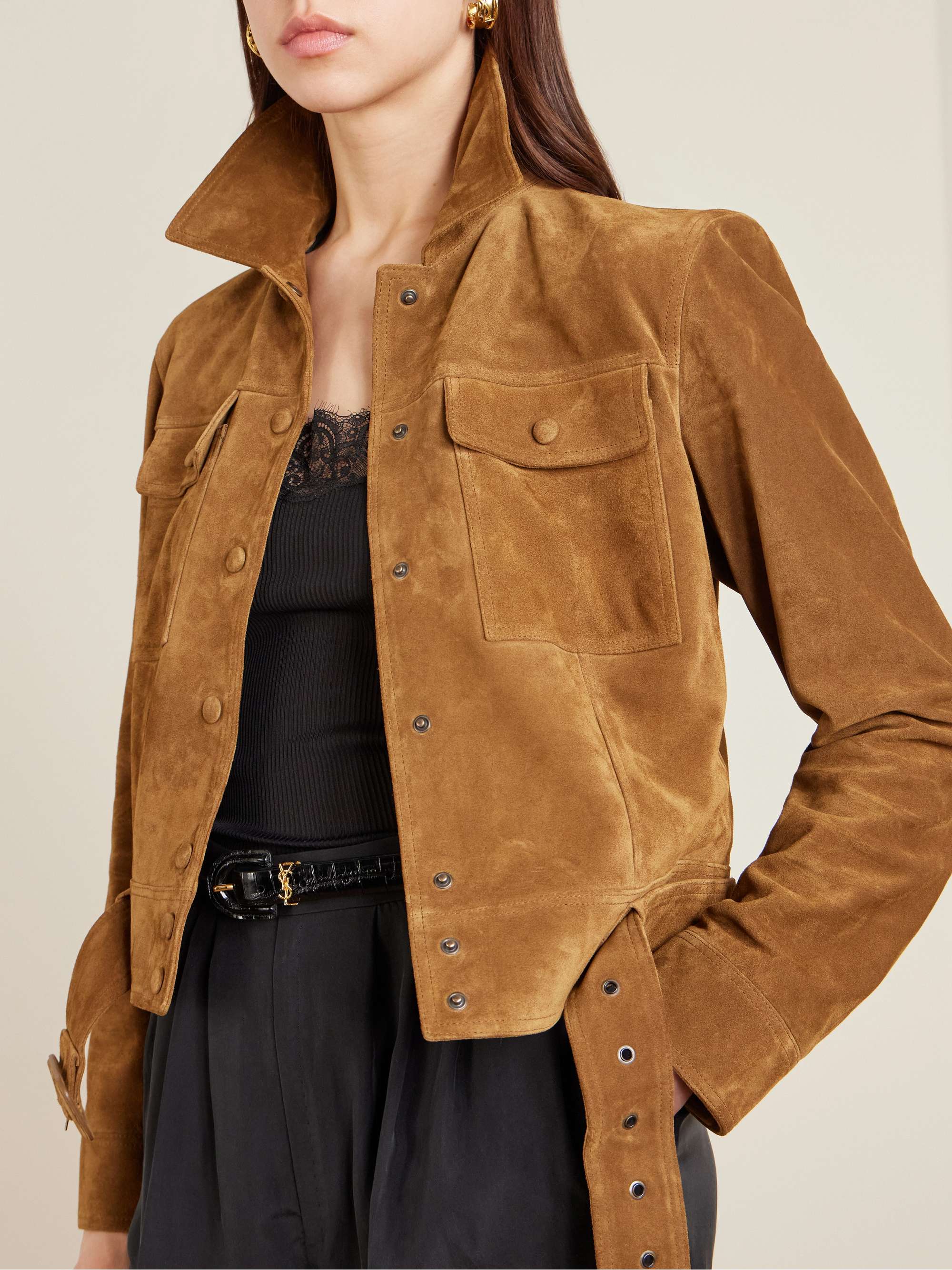 SAINT LAURENT Cropped belted suede jacket | NET-A-PORTER