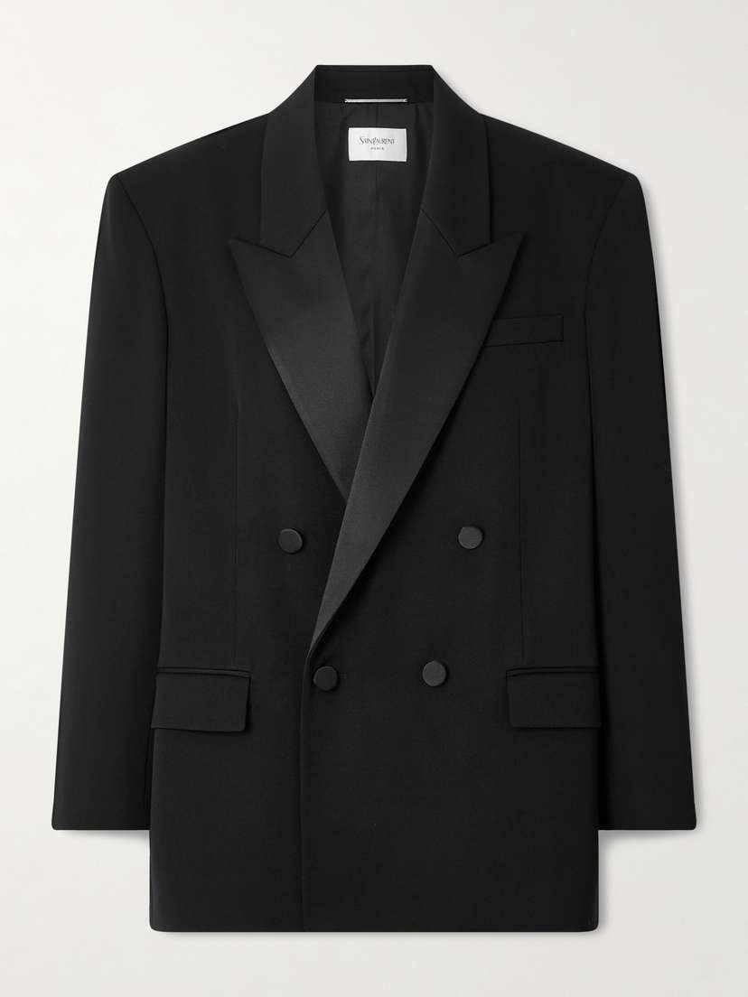 Saint Laurent Double-breasted Satin-trimmed Grain De Poudre Wool Blazer