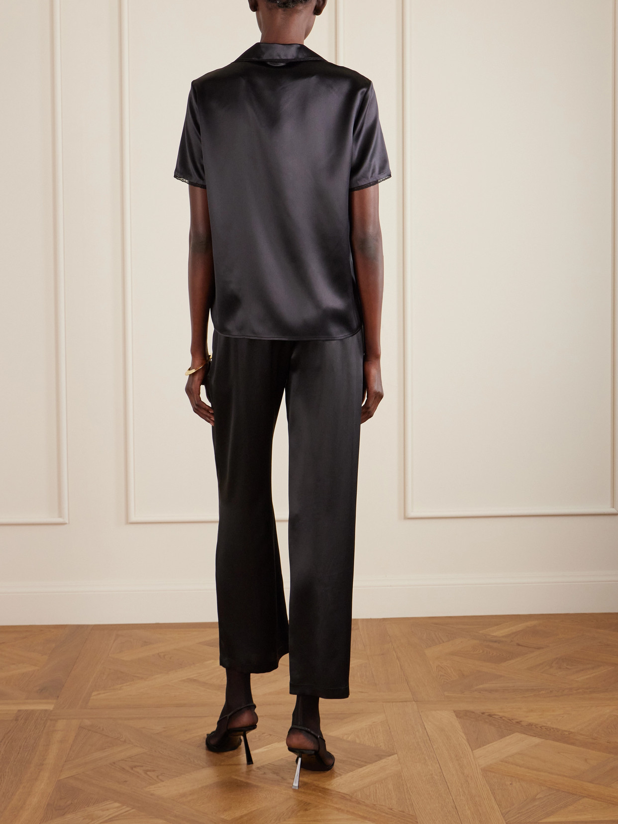 Lace-Trimmed Silk-Satin Shirt
