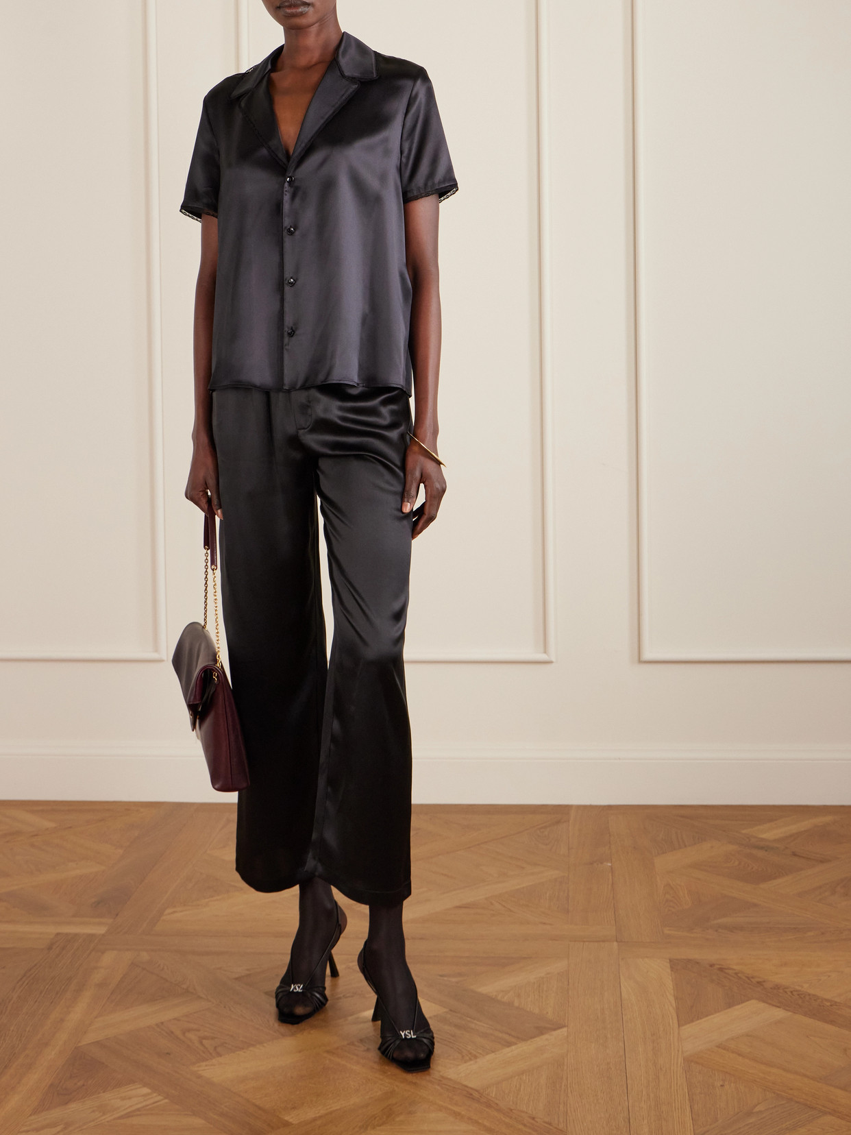 Lace-Trimmed Silk-Satin Shirt
