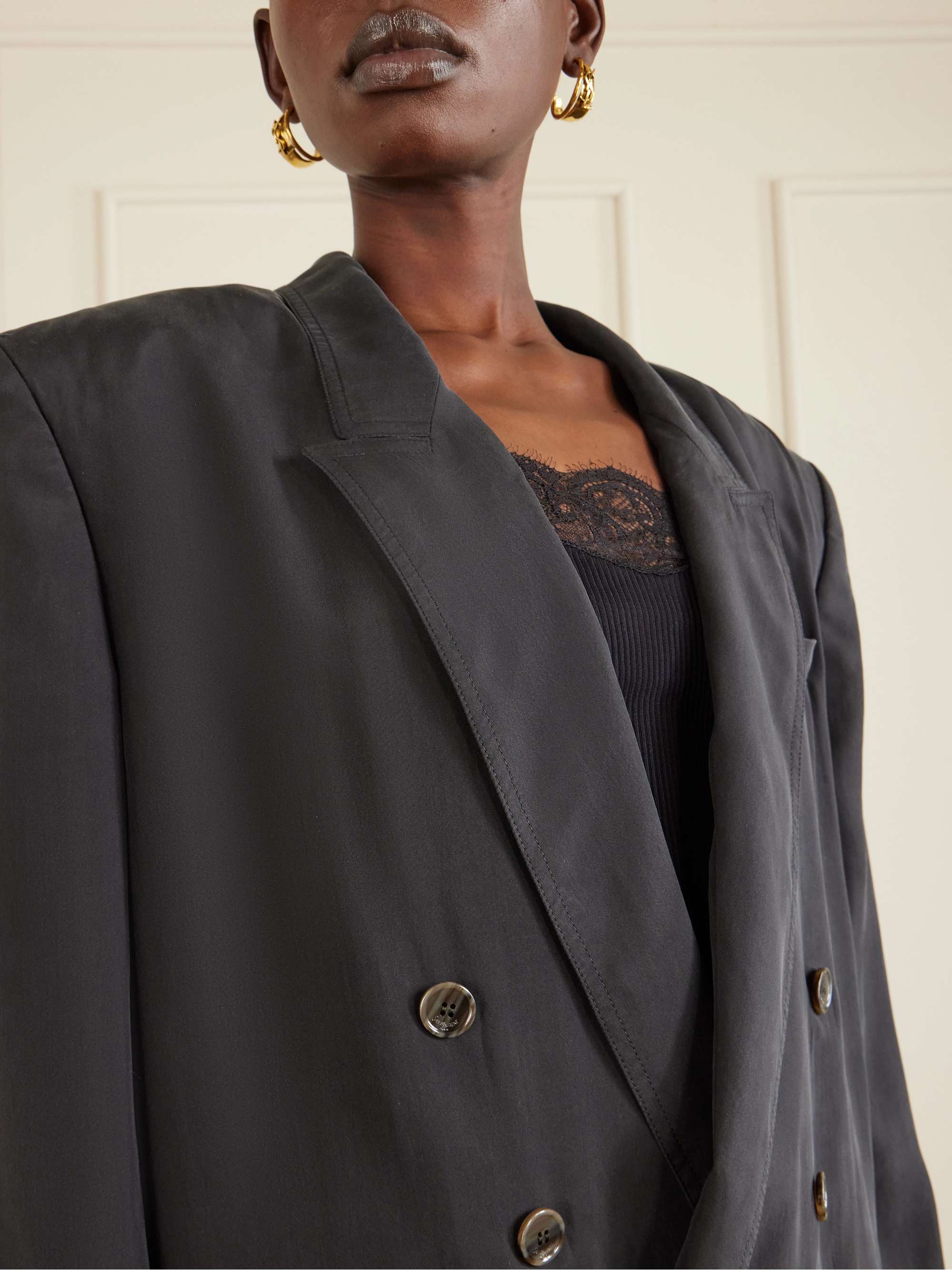 SAINT LAURENT Double-breasted silk-habotai blazer | NET-A-PORTER