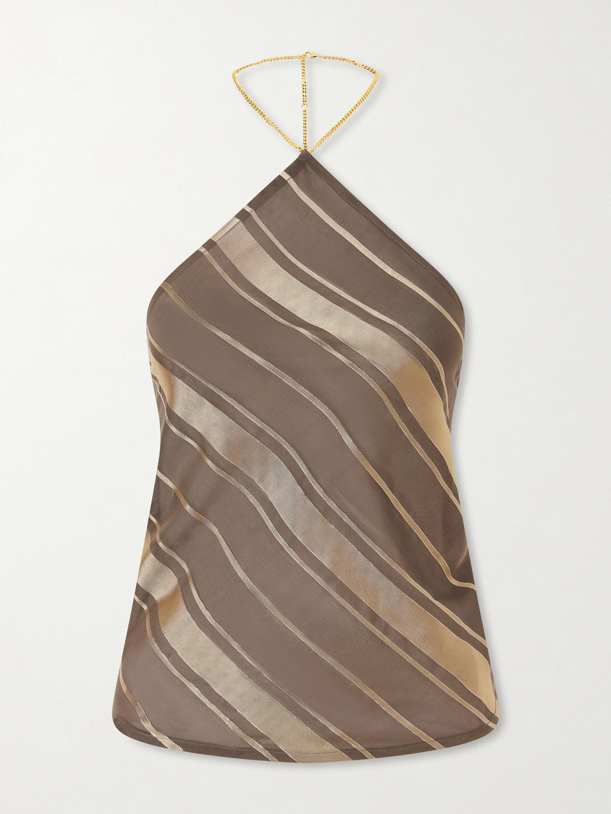 Stella Mccartney Striped Open-back Satin Tank In Brown