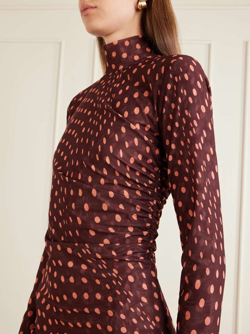 Stella McCartney Ruched Polka-dot Mesh Midi Dress | Thumbnail 4 Stella McCartney Ruched Polka-dot Mesh Midi Dress | Thumbnail 4