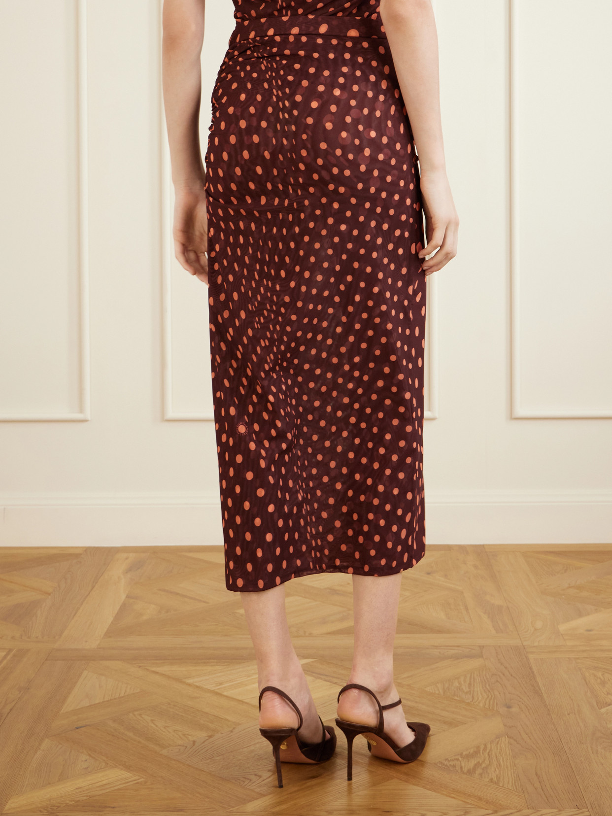 Gathered Polka-Dot Midi