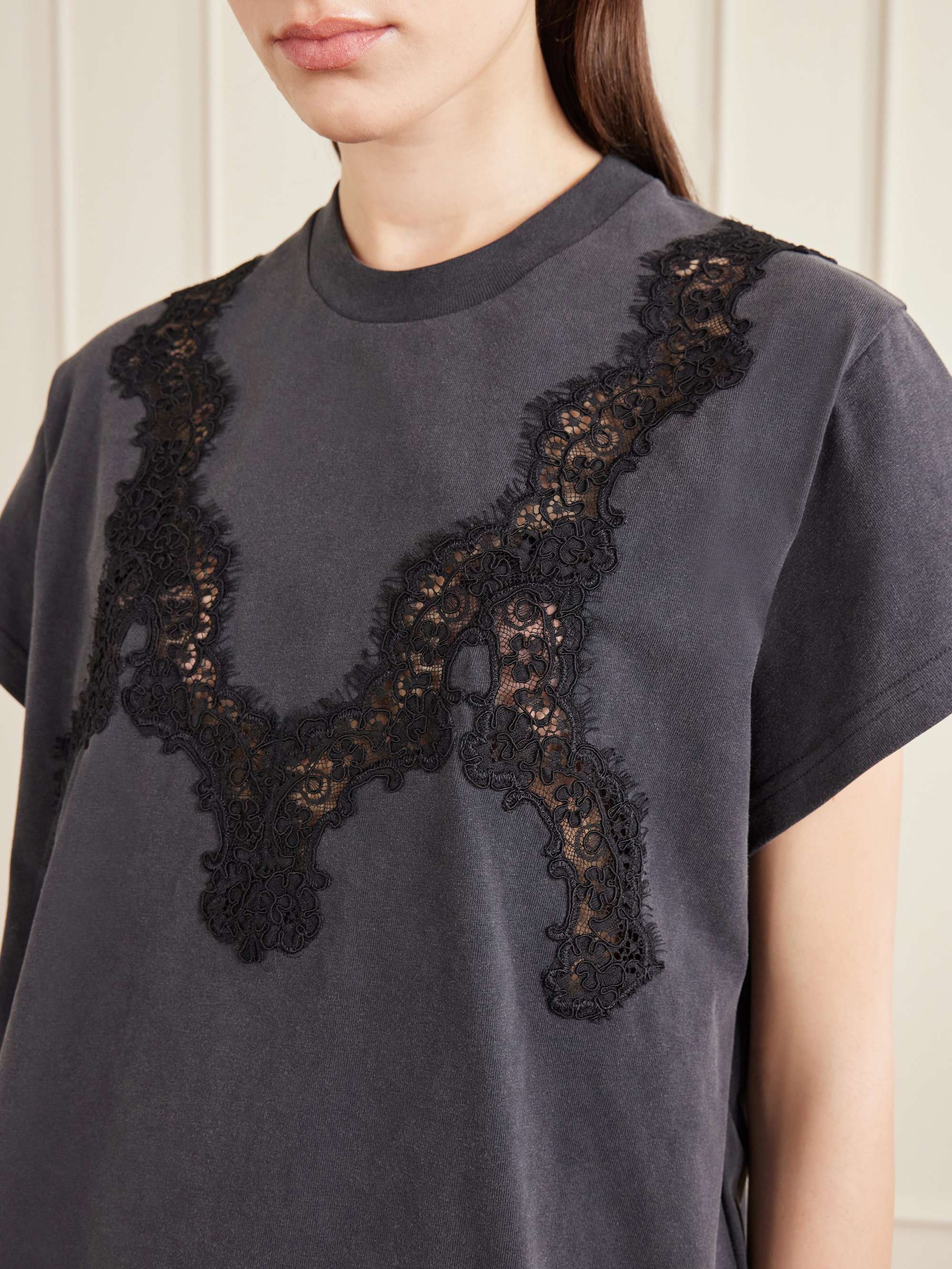 STELLA MCCARTNEY Lace-trimmed cotton-jersey T-shirt | NET-A-PORTER