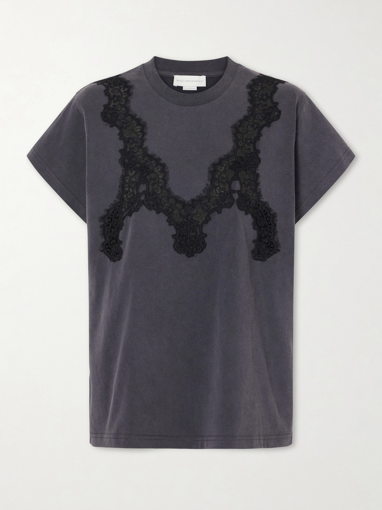Stella Mccartney Lace-trimmed Cotton-jersey T-shirt In Black
