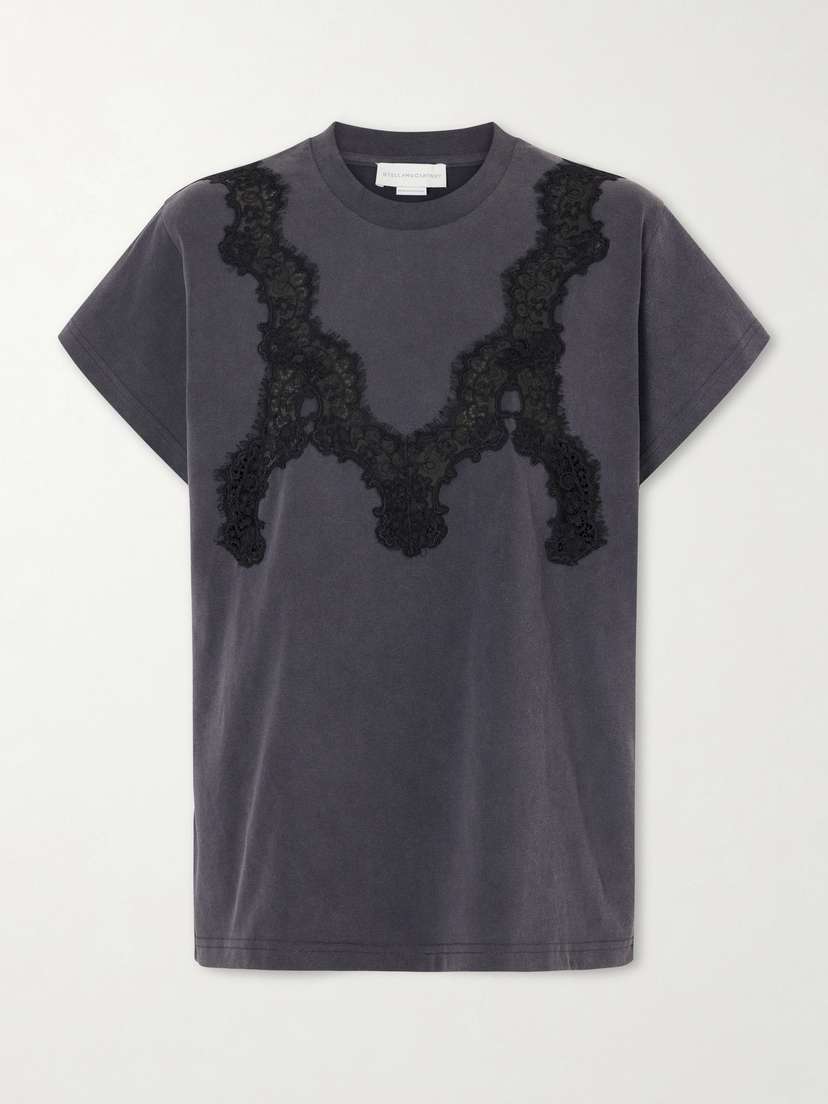 Stella McCartney Lace-trimmed Cotton-jersey T-shirt