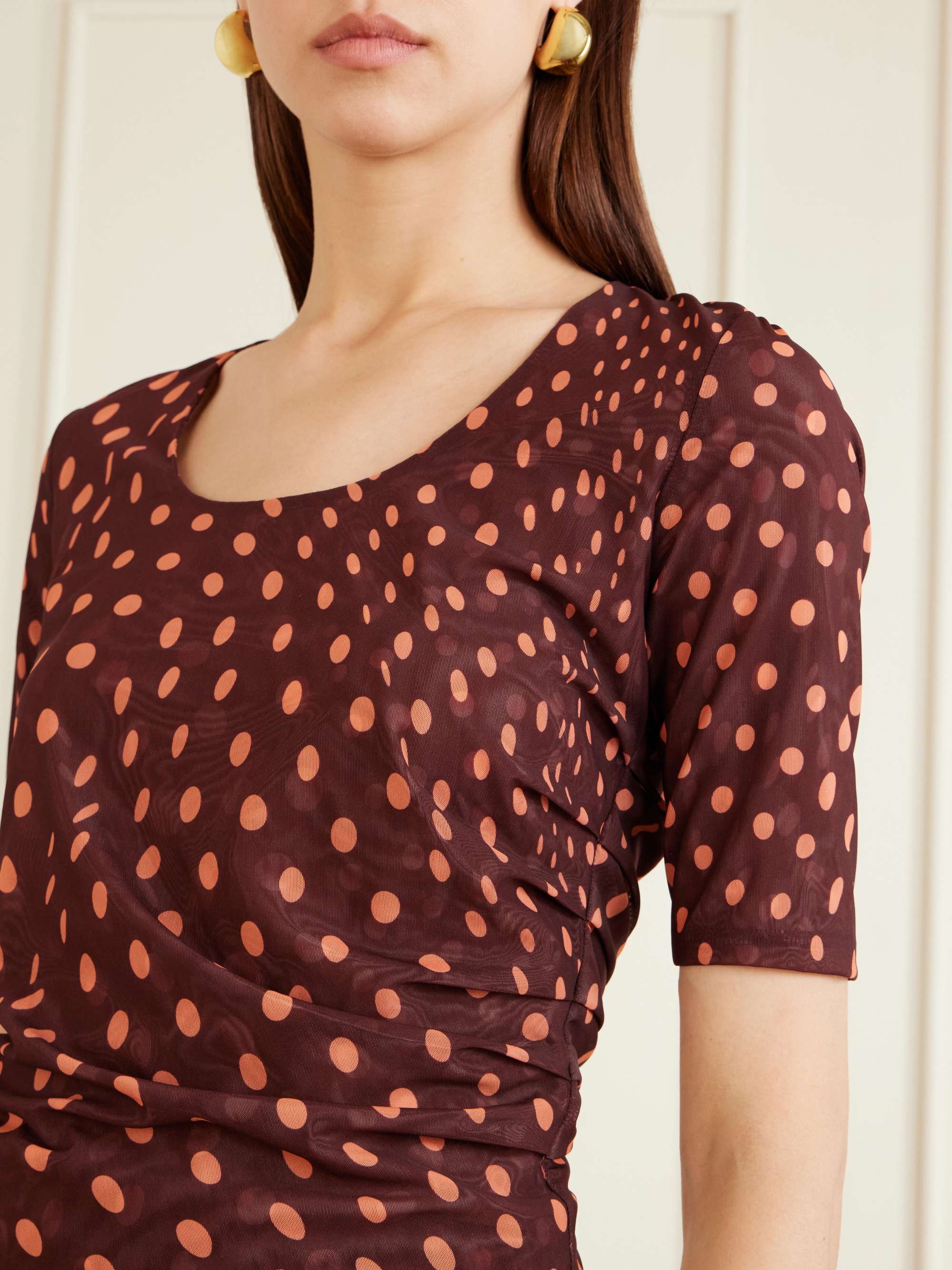 STELLA MCCARTNEY Gathered polka-dot mesh T-shirt | NET-A-PORTER