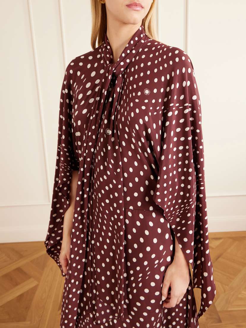 Stella McCartney Tie-detailed Draped Polka-dot Silk Midi Dress | Thumbnail 4 Stella McCartney Tie-detailed Draped Polka-dot Silk Midi Dress | Thumbnail 4